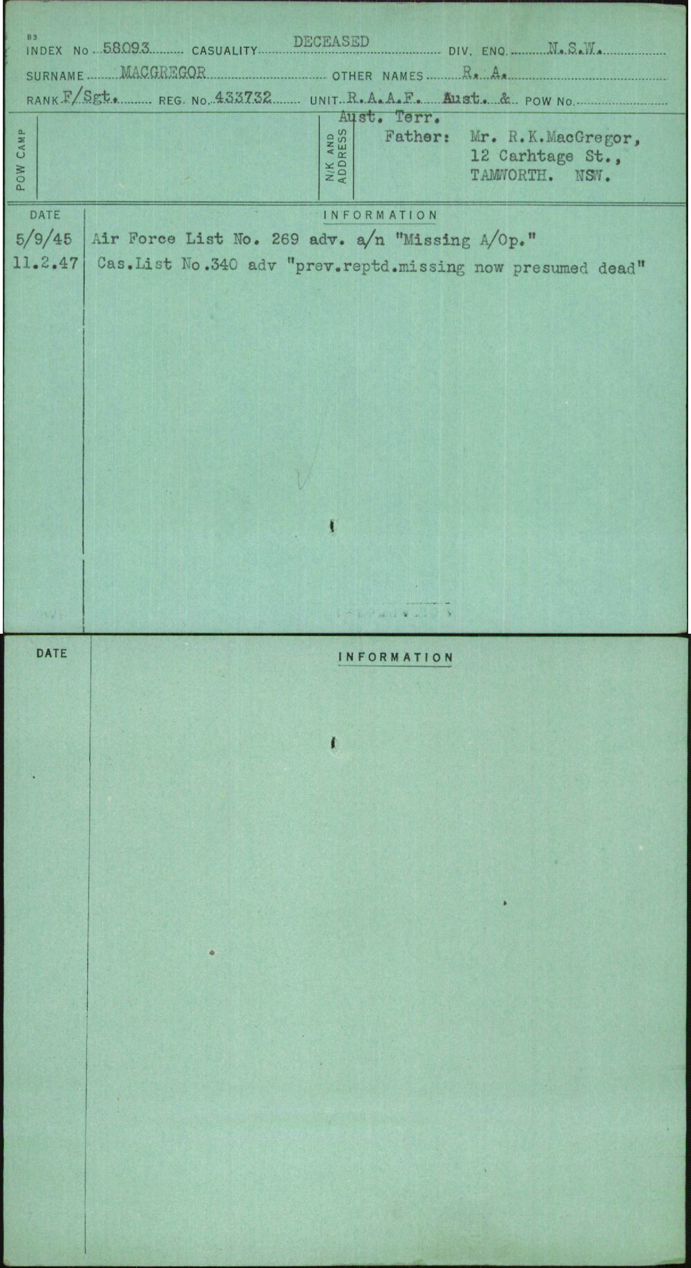 Macgregor, R A, 433732