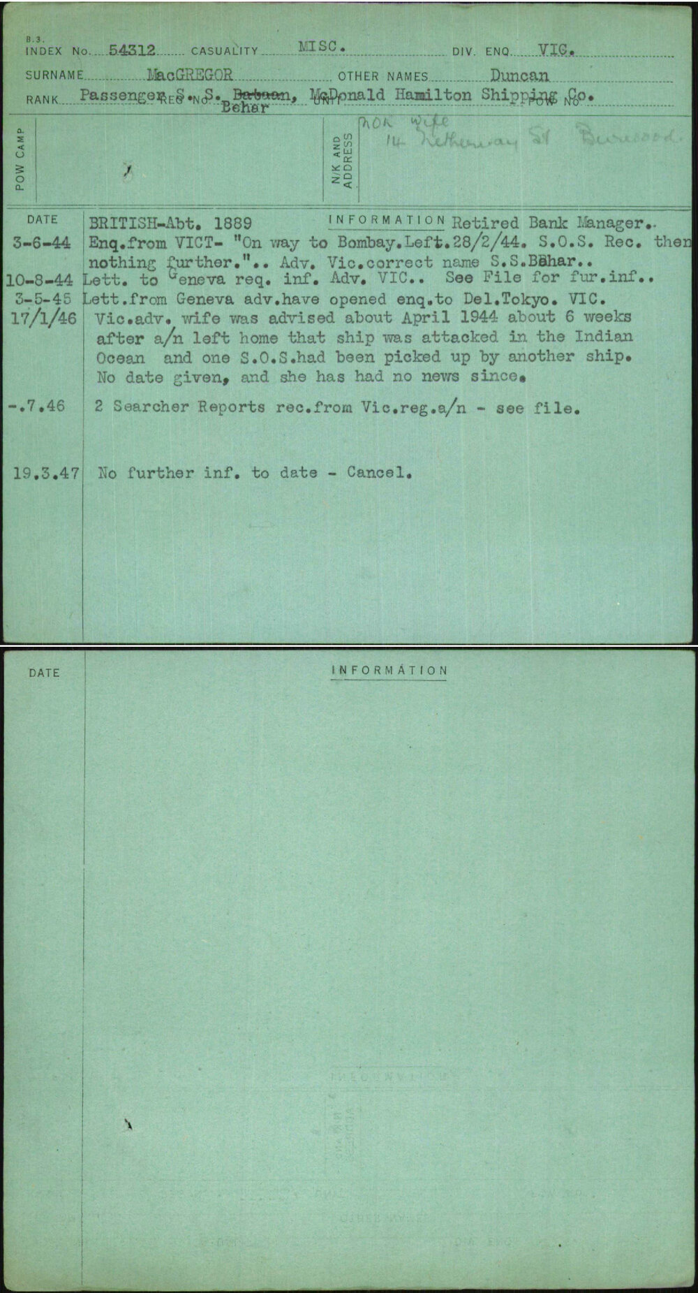 Macgregor, Duncan, [No Service Number]