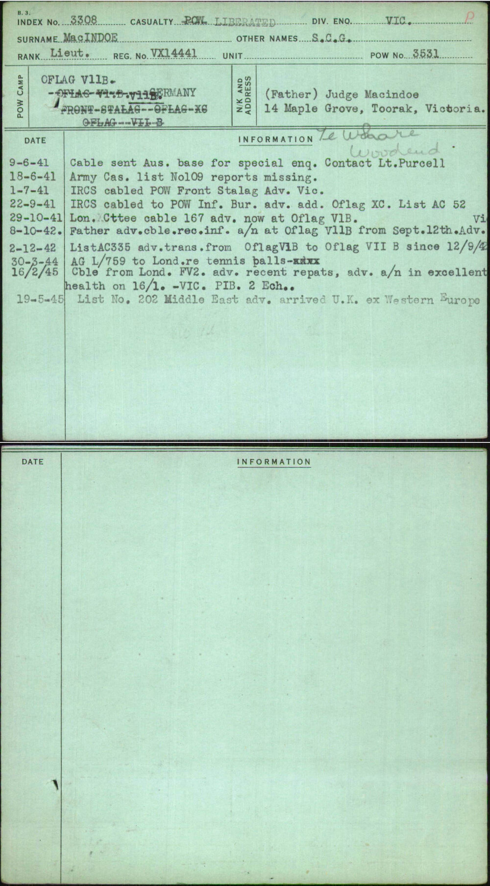 Macindoe, S C G, VX14441