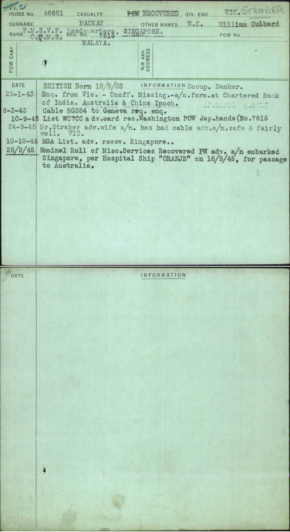 Mackay, W C William Culbard, 7815