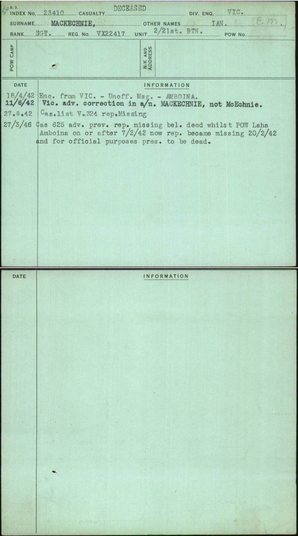 Mackechnie, Ian (E M), VX22417