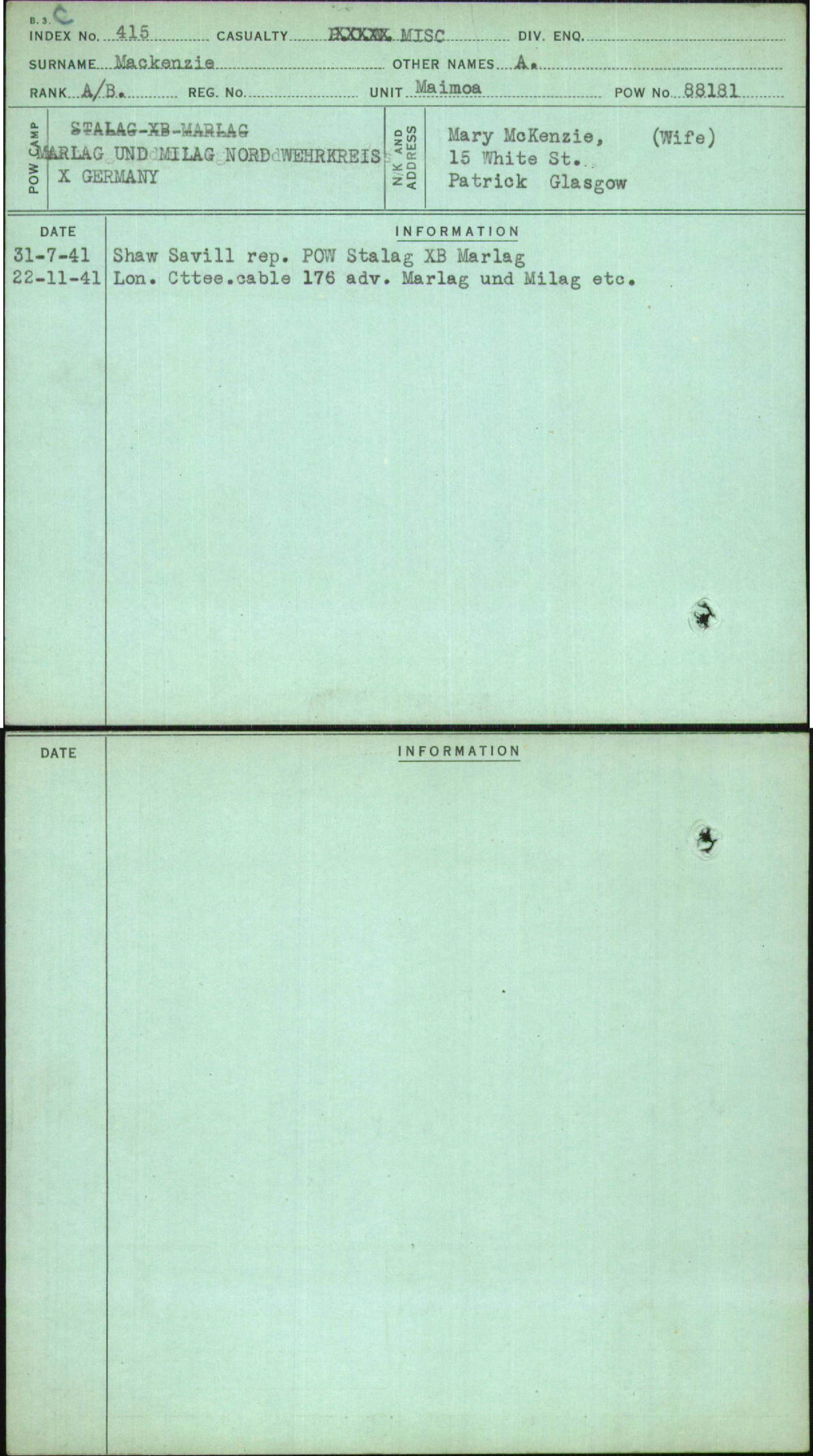 Mackenzie, A, [No Service Number]