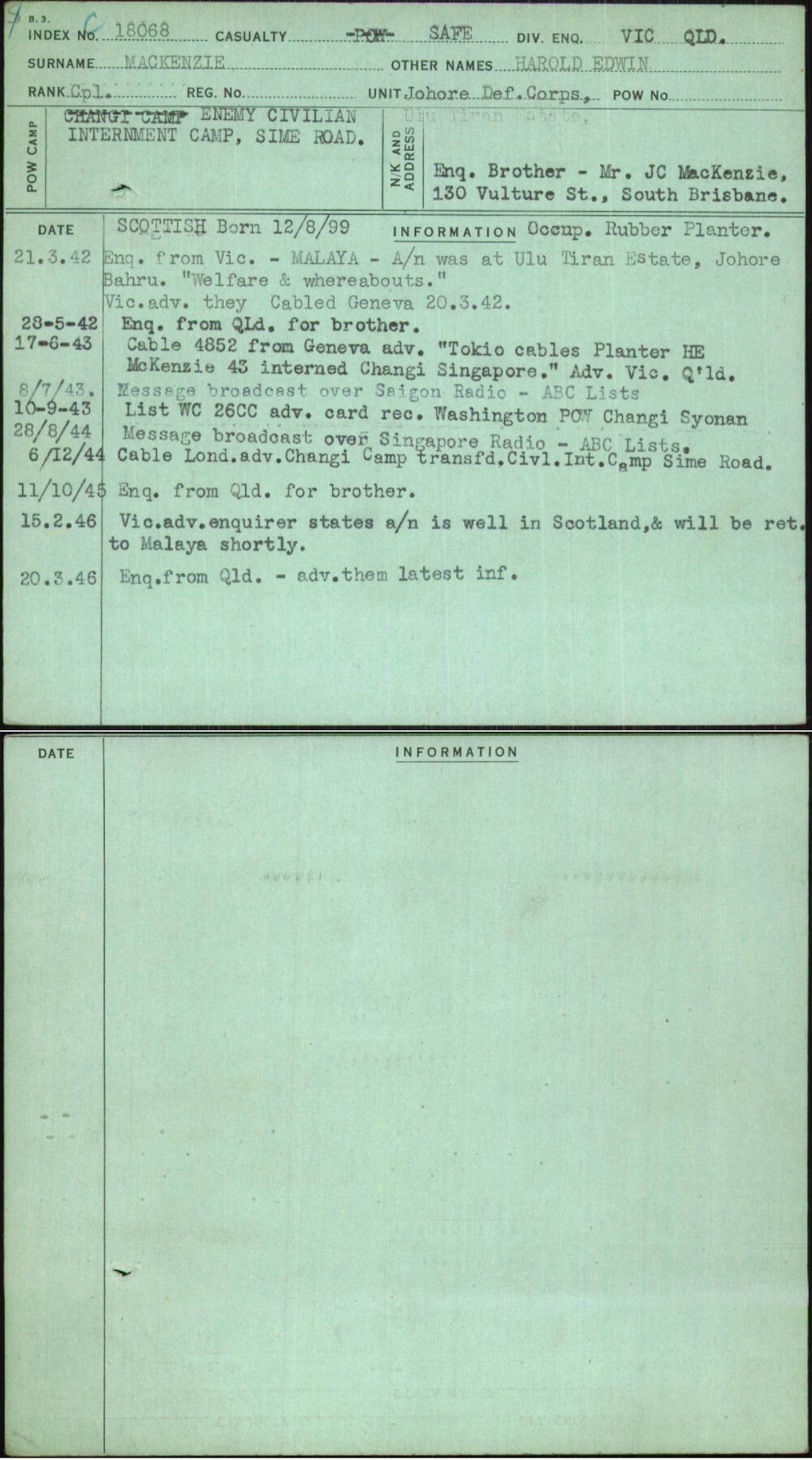Mackenzie, Harold Edwin, [No Service Number]