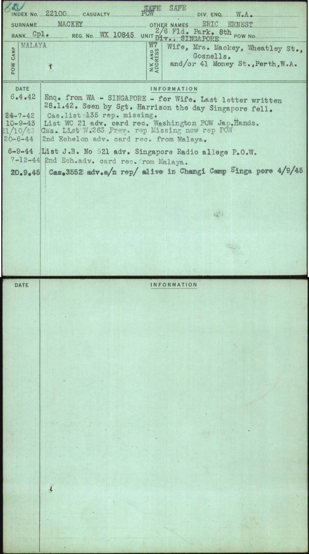 Mackey, Eric Ernest, WX10845