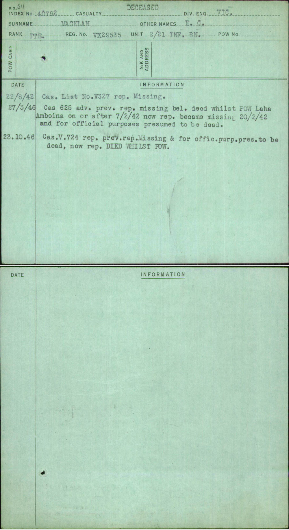 Macklan, E C, VX29535