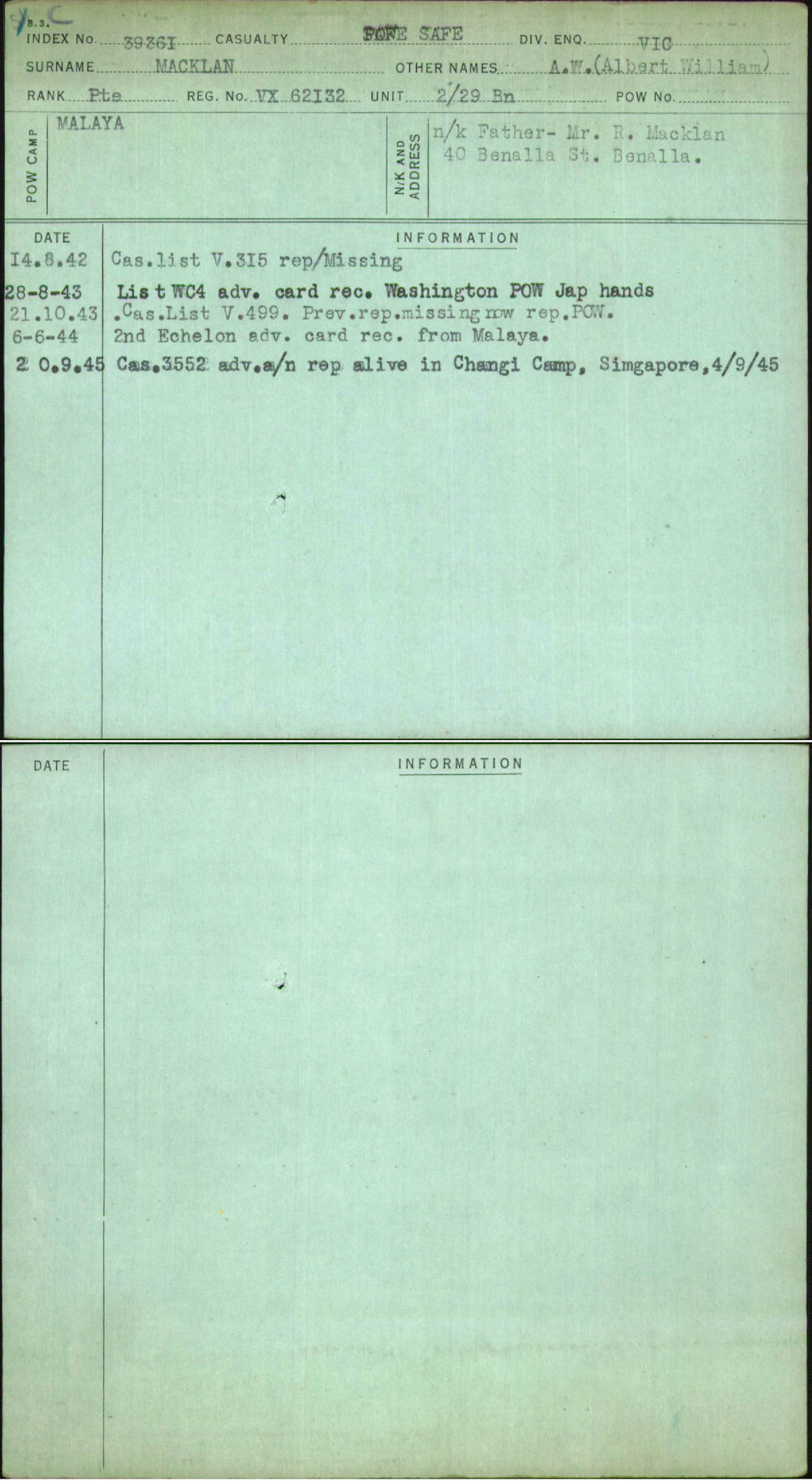 Macklan, A W (Albert William), VX62132