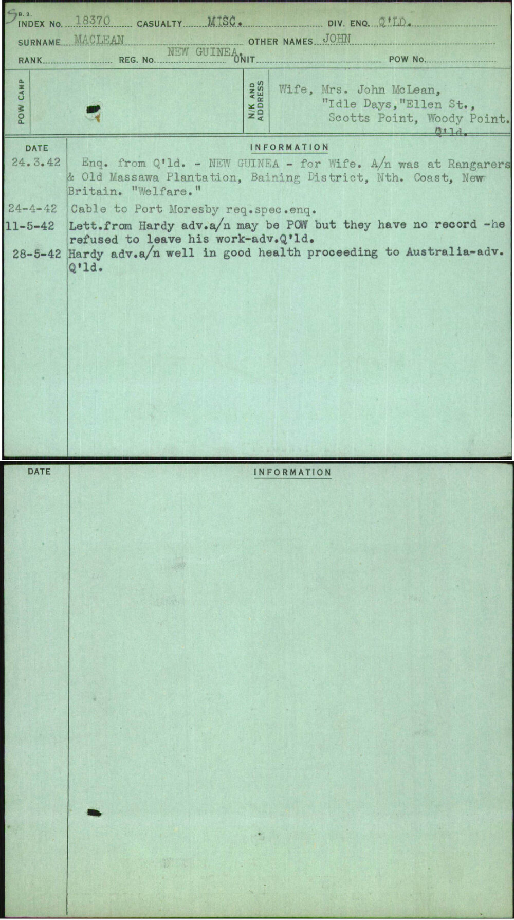 Maclean, John, New Guinea