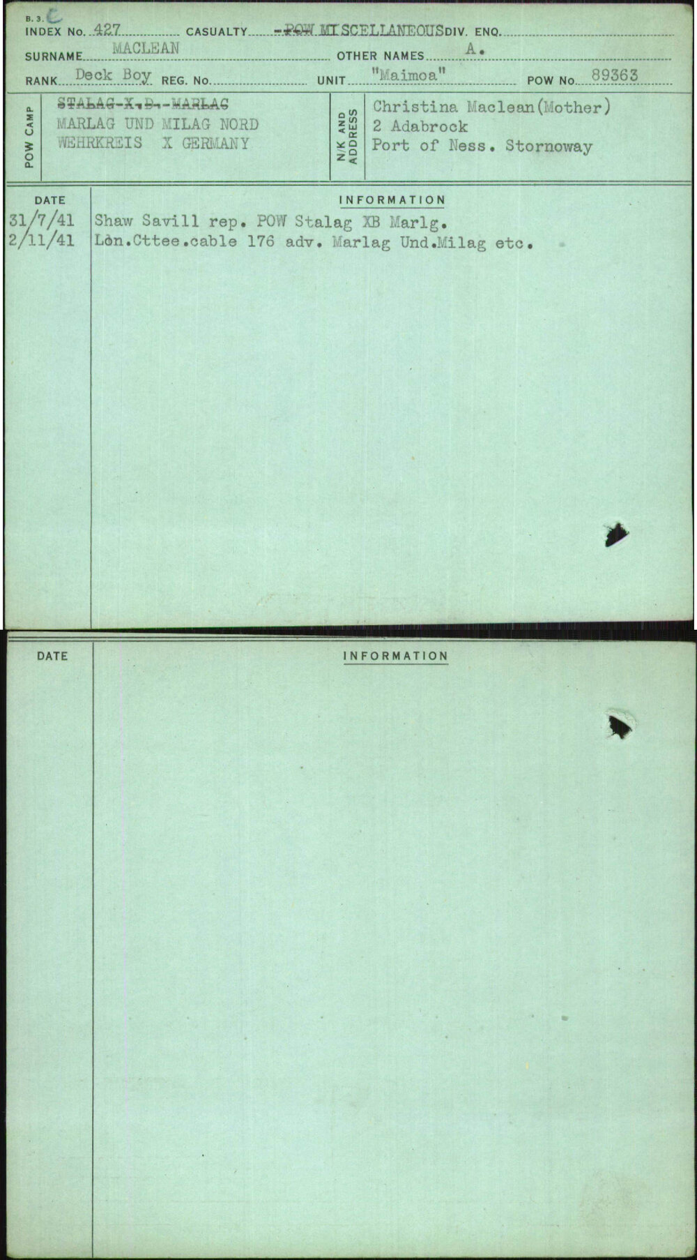 Maclean, A, [No Service Number]