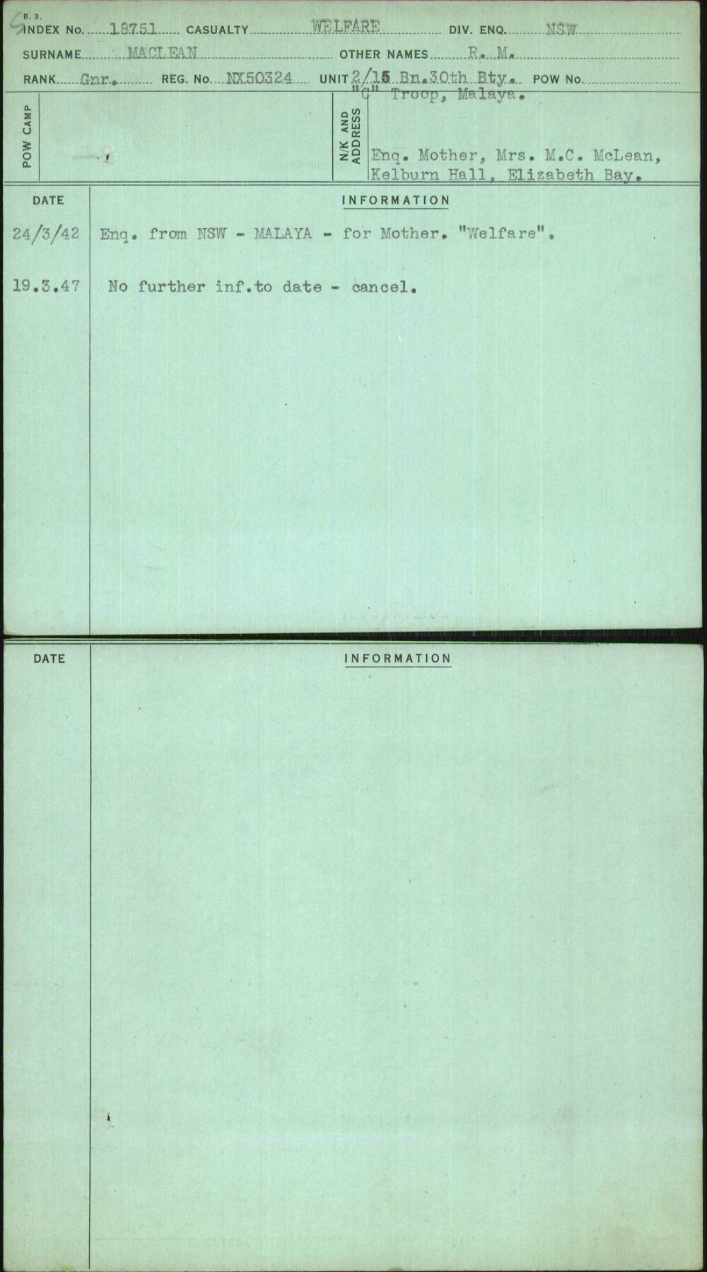 Maclean, R M, NX50324