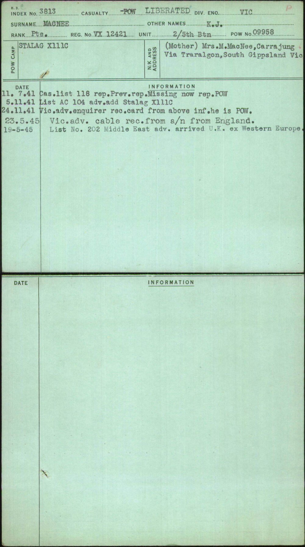 Macnee, K J, VX12421