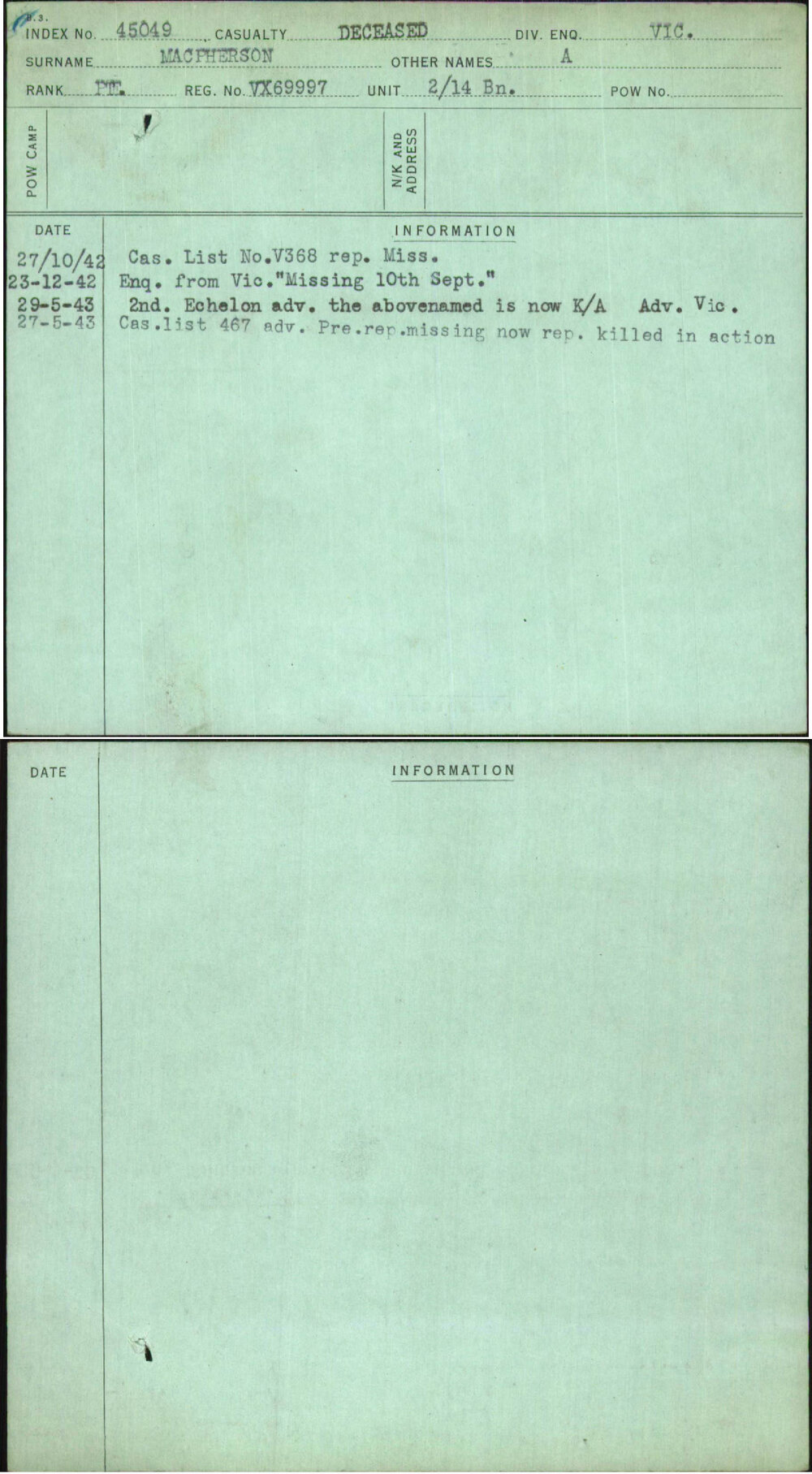 Macpherson, A, VX69997