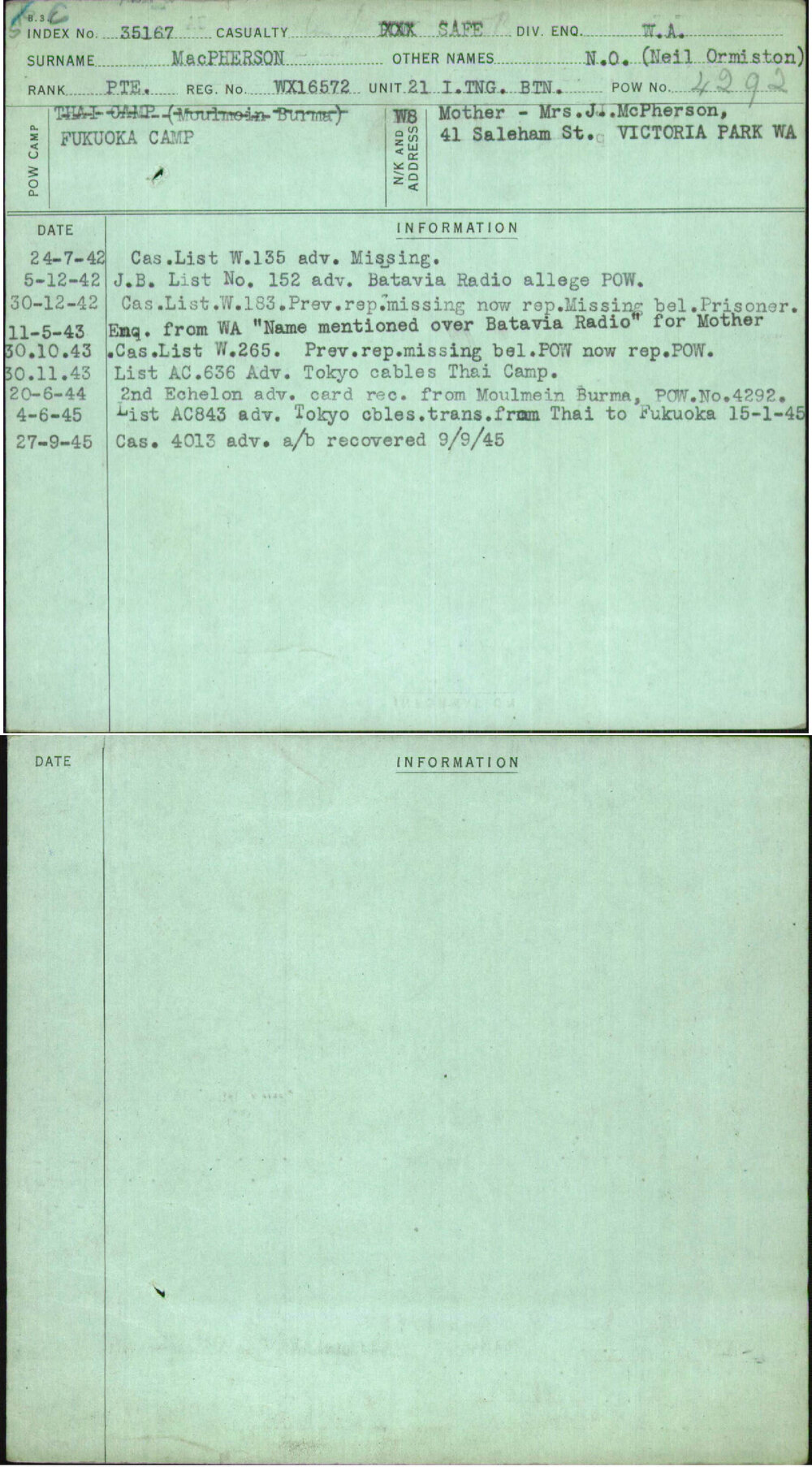 Macpherson, N O (Neil Ormiston), WX16572