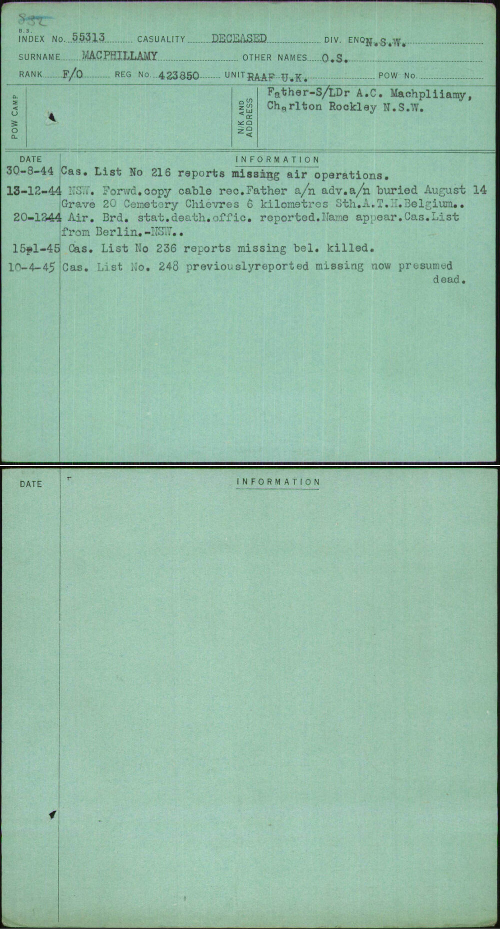 Macphillamy, O S, 423850