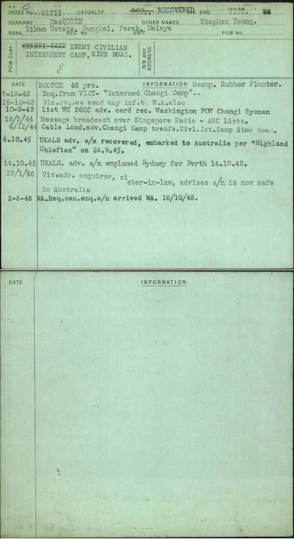 Macqueen, Stephen Young, [No Service Number]