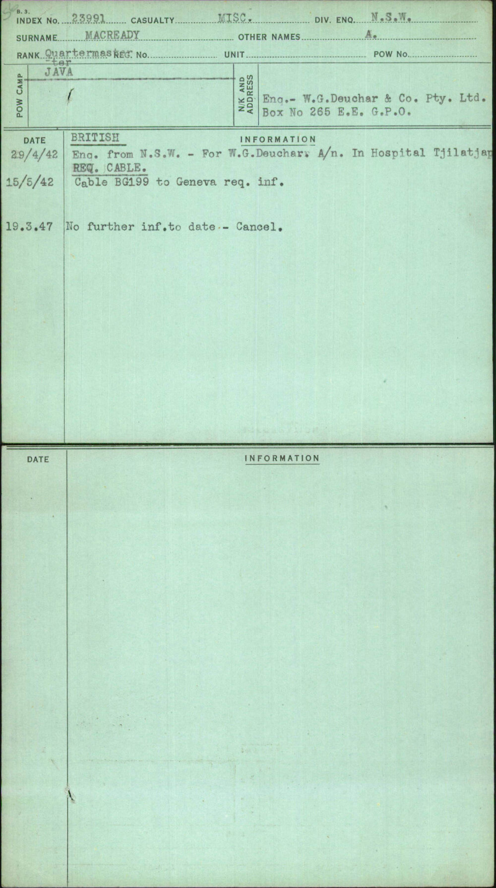 Macready, A, [No Service Number]