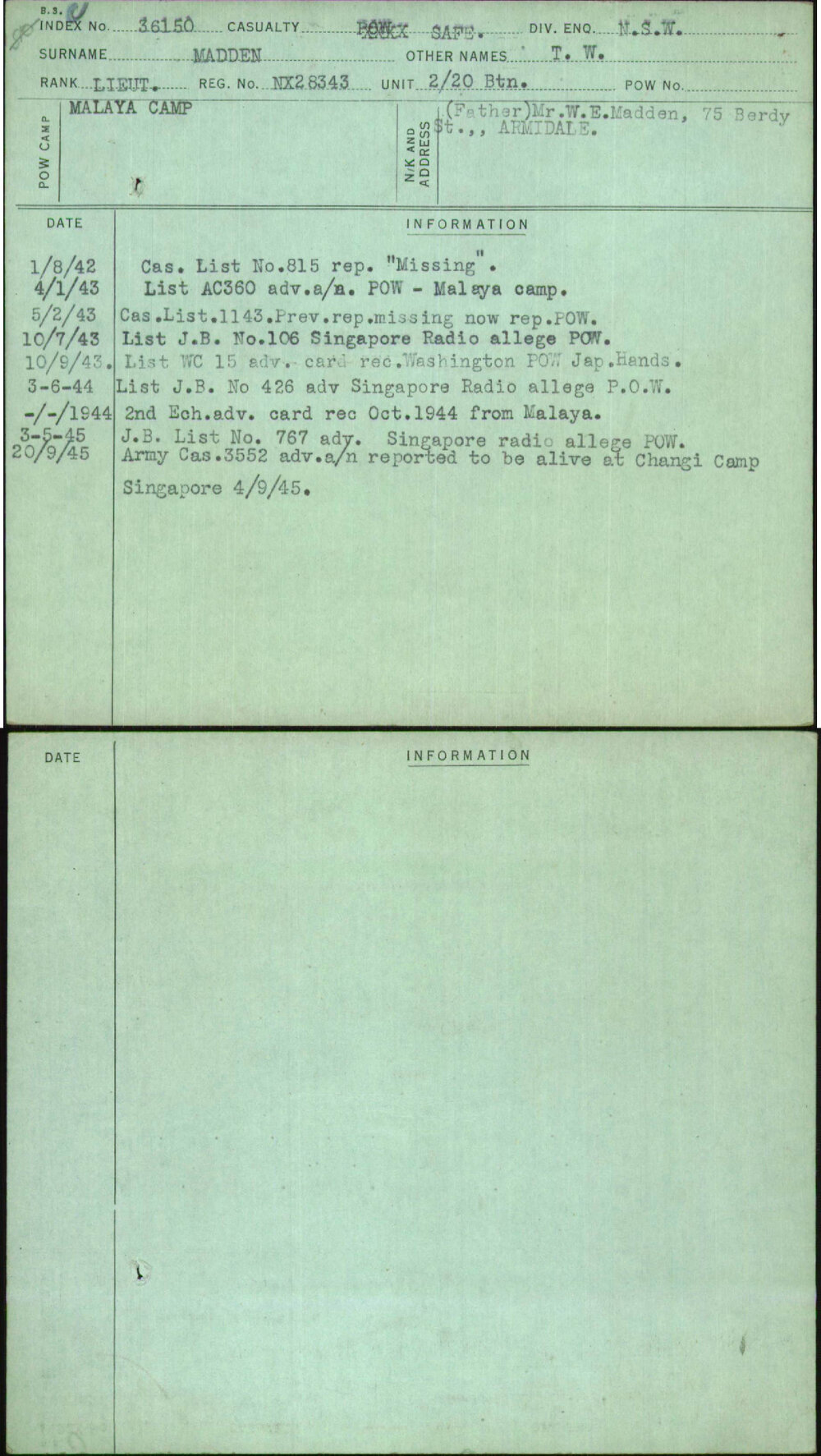 Madden, T W, NX28343