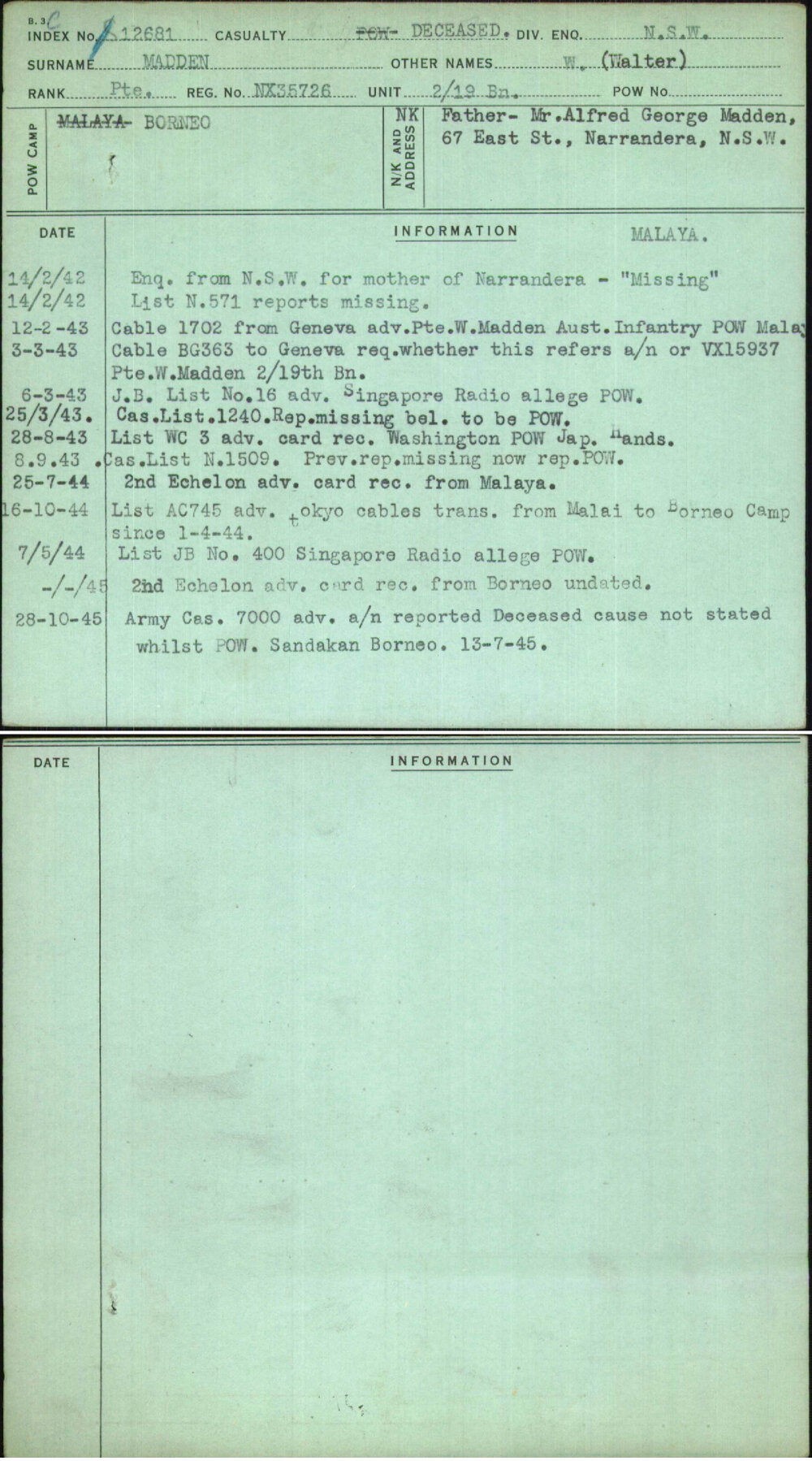 Madden, W (Walter), NX35726