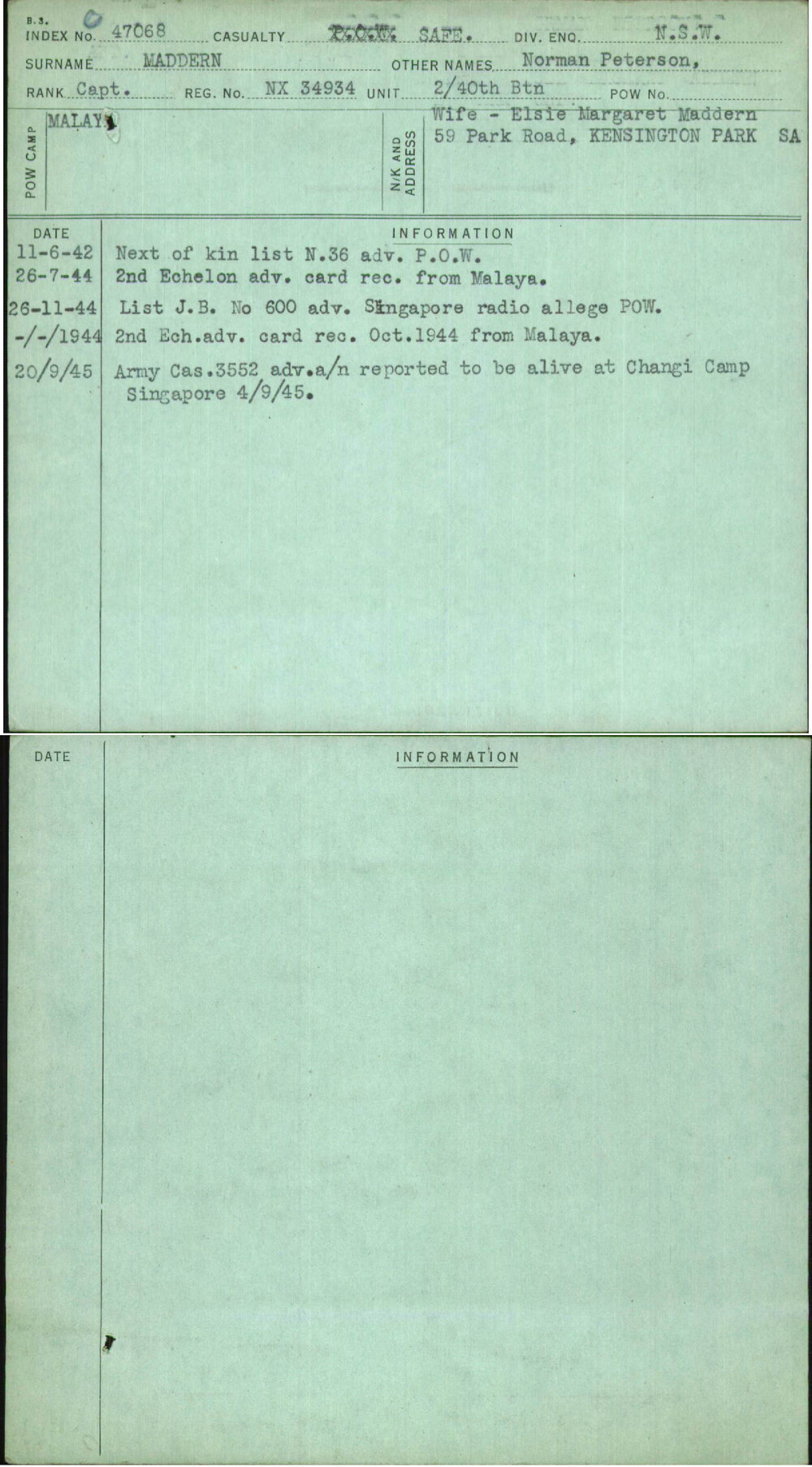 Maddern, Norman Peterson, NX34934