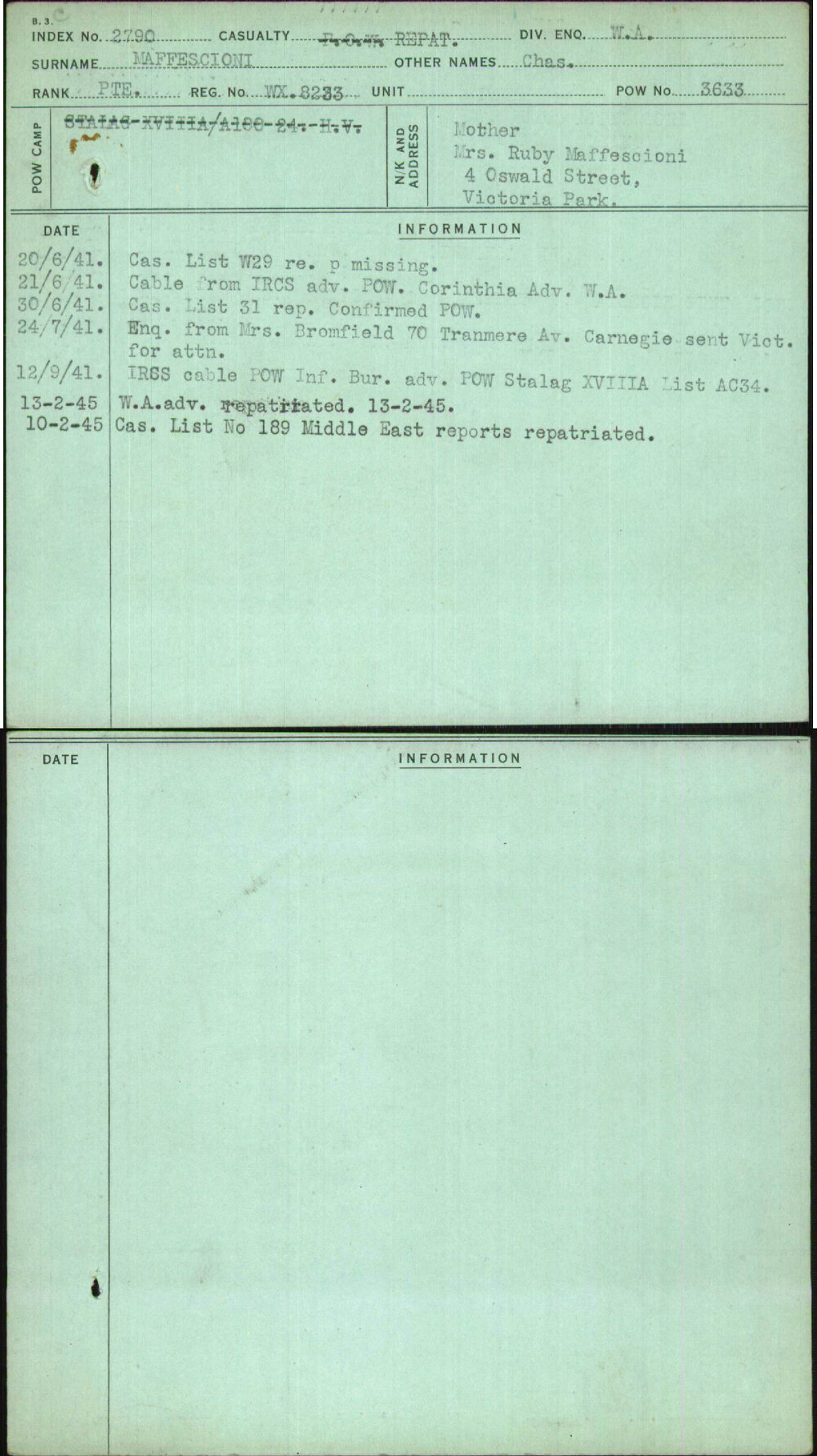 Maffescioni, Chas, WX8233