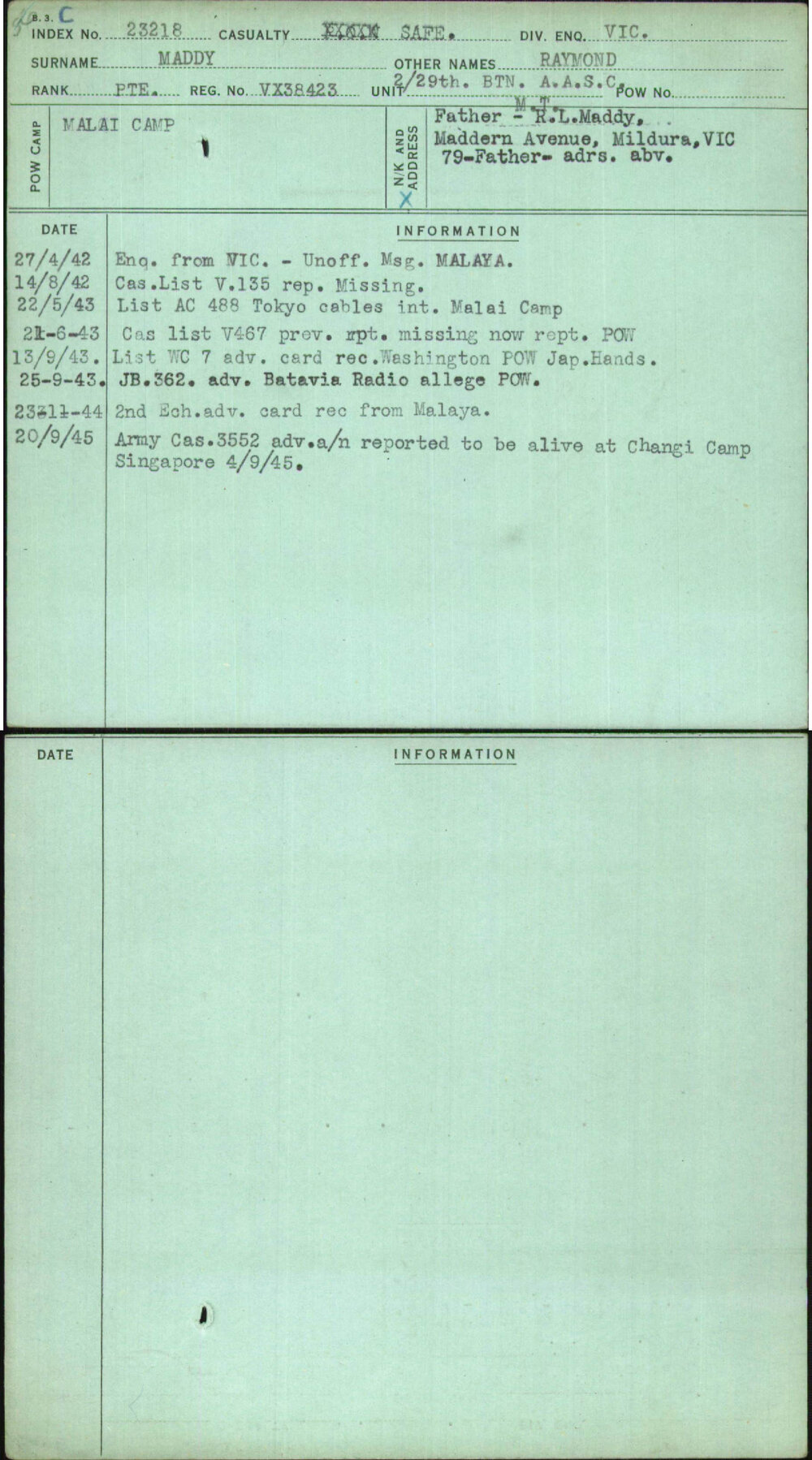 Maddy, Raymond, VX38423