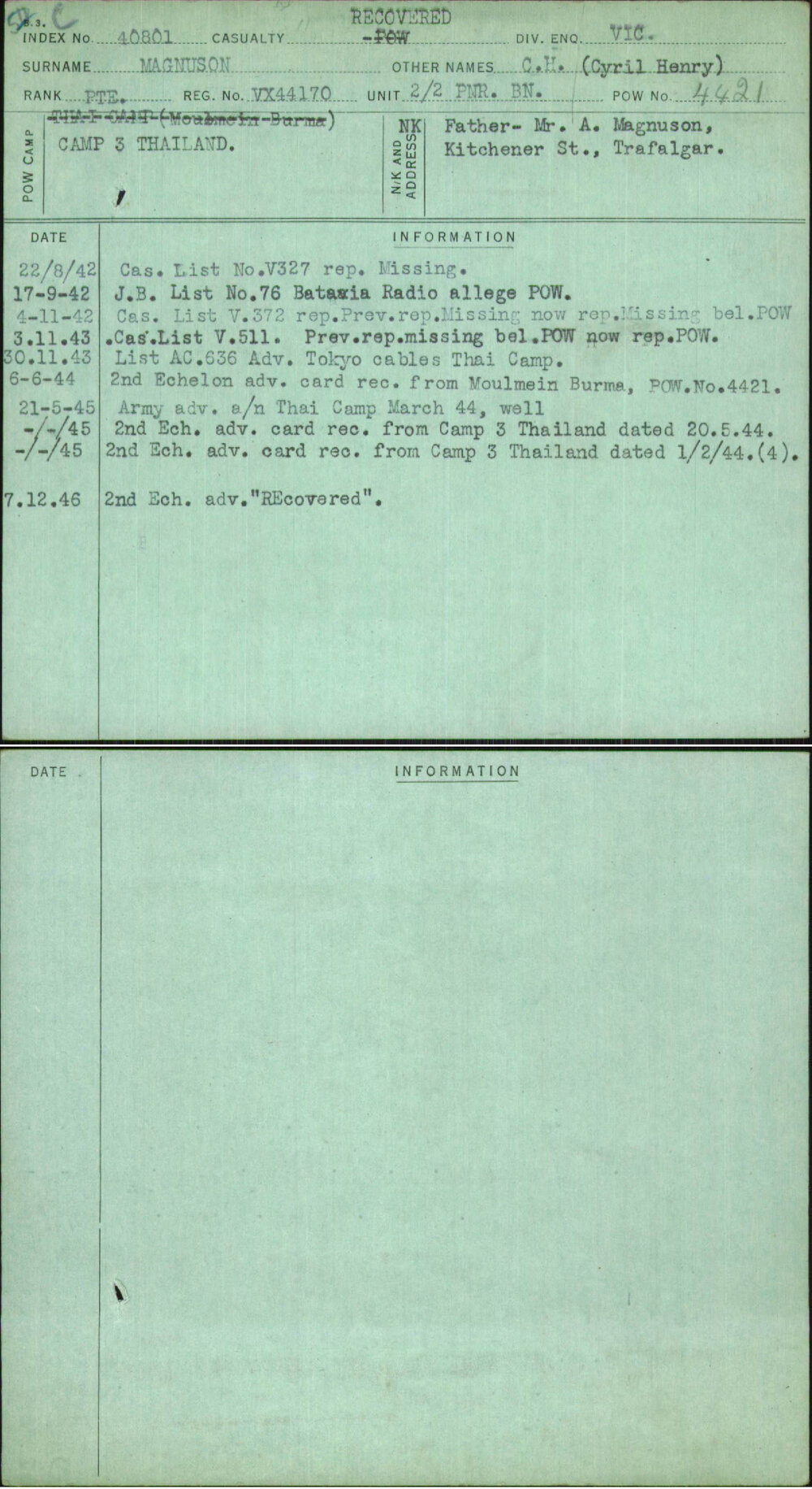 Magnuson, C H (Cyril Henry), VX44170