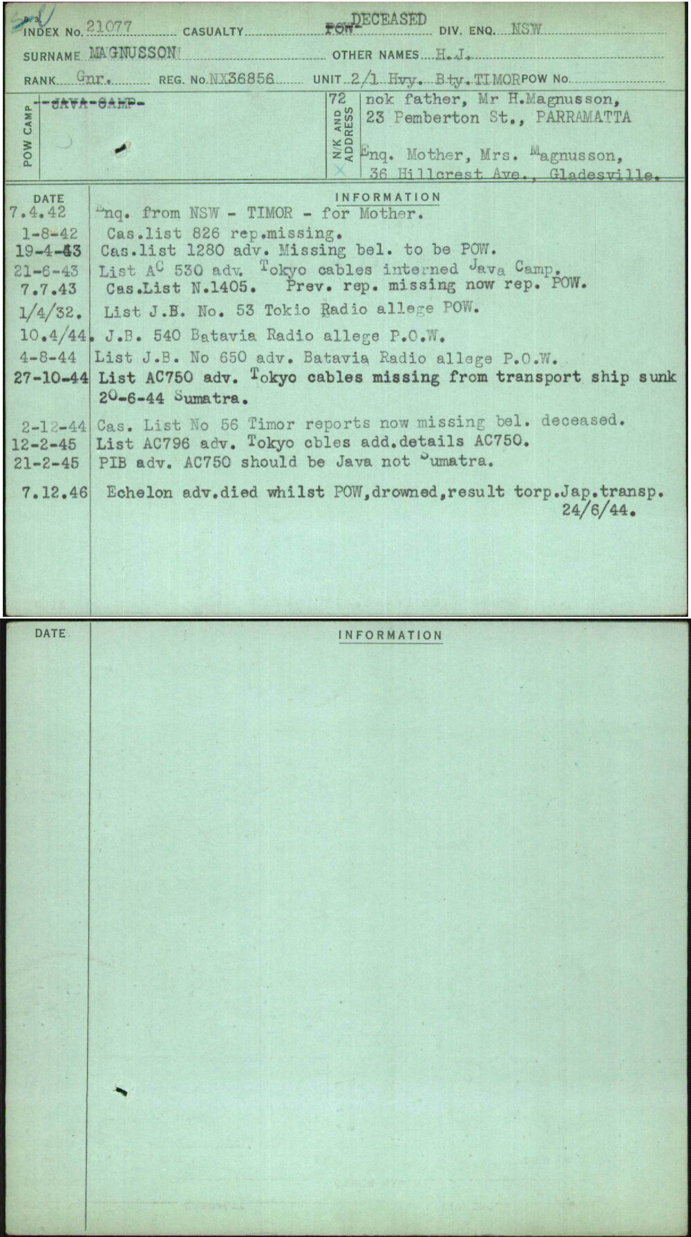 Magnusson, H J, NX36856