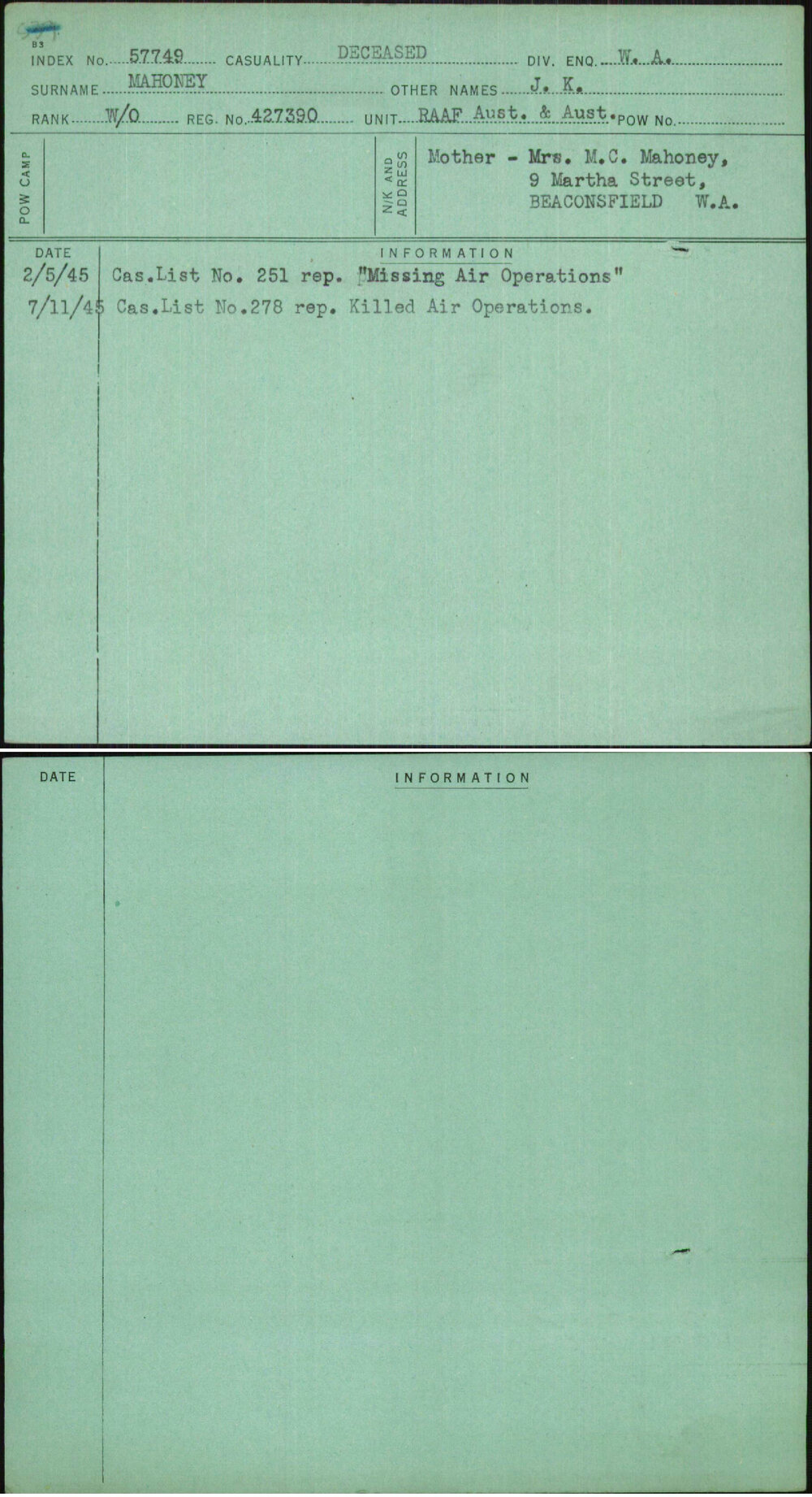 Mahoney, J K, 427390