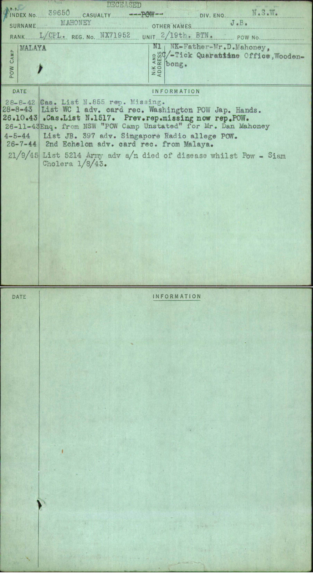 Mahoney, J B, NX71952