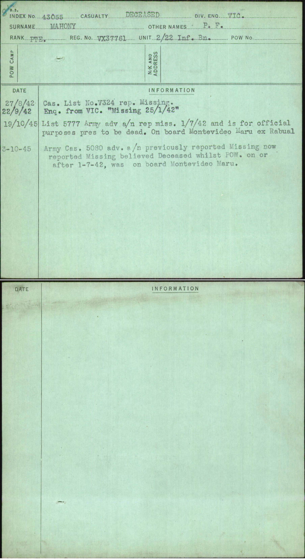 Mahony, P F, VX37761