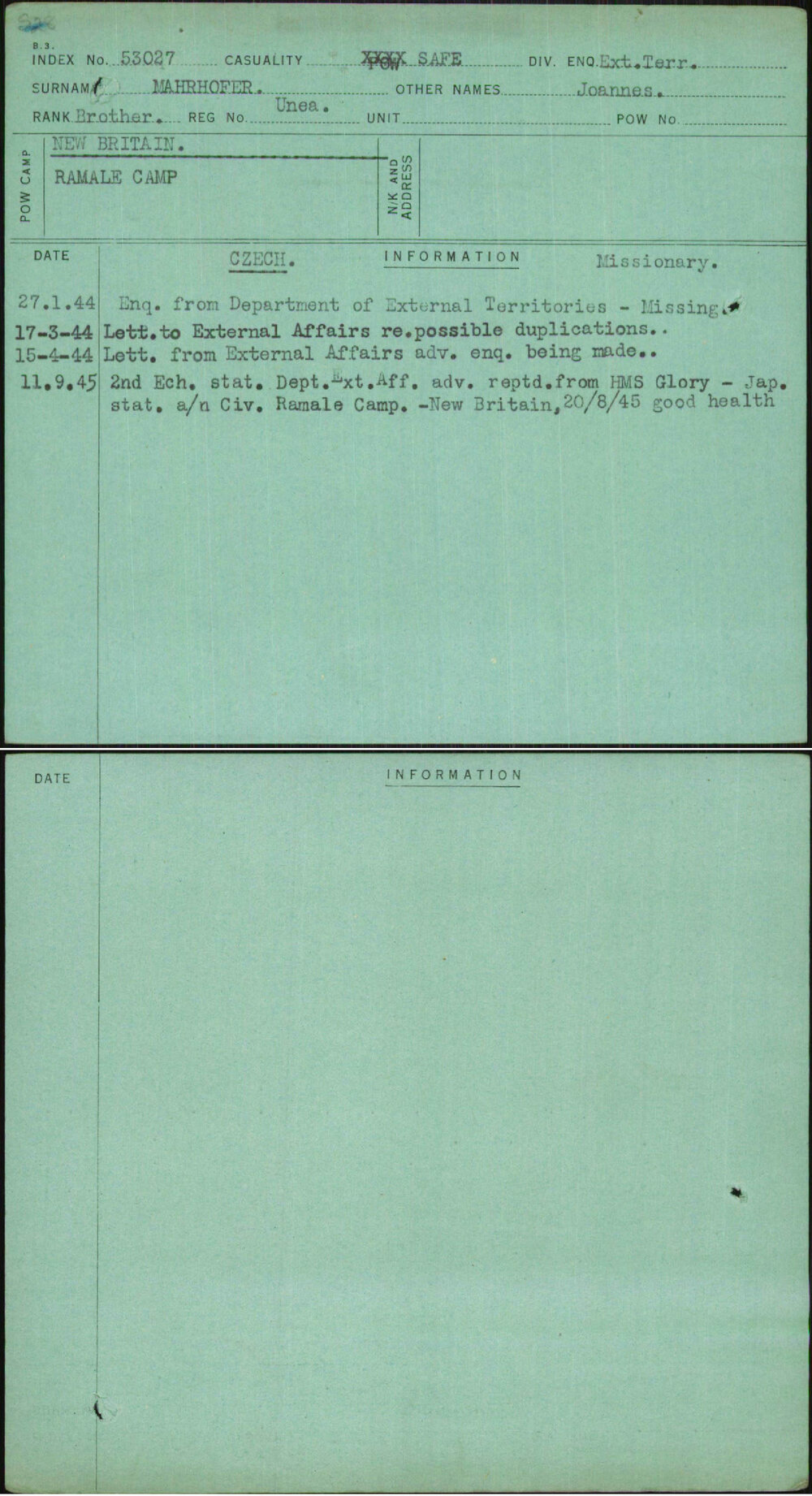 Mahrhofer, Joannes, Unea