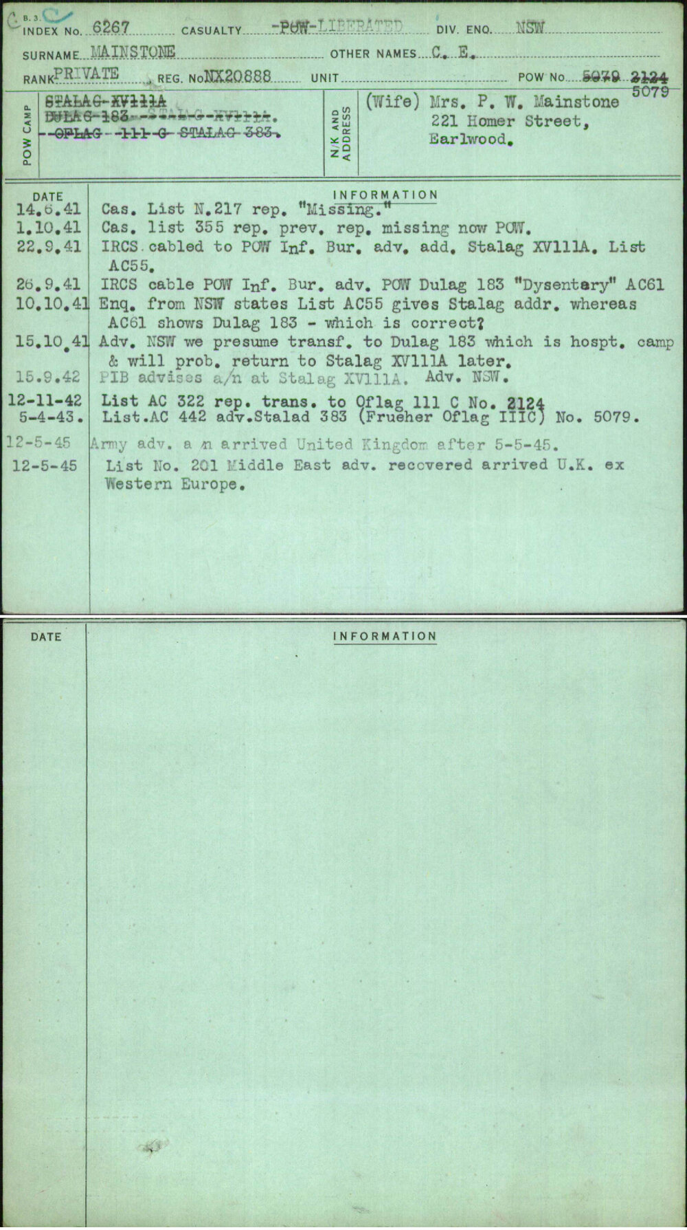 Mainstone, C E, NX20888