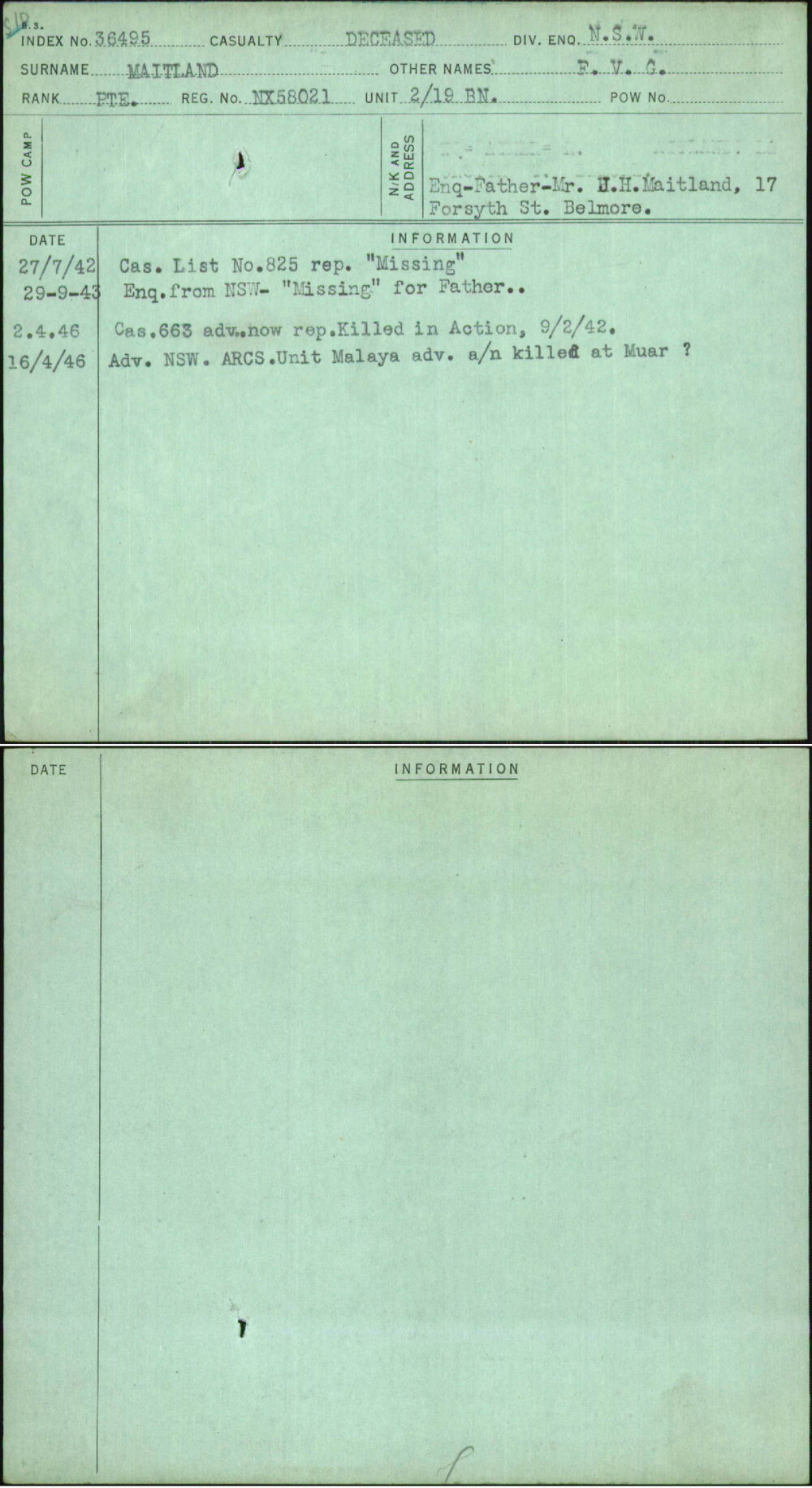 Maitland, F V G, NX58021