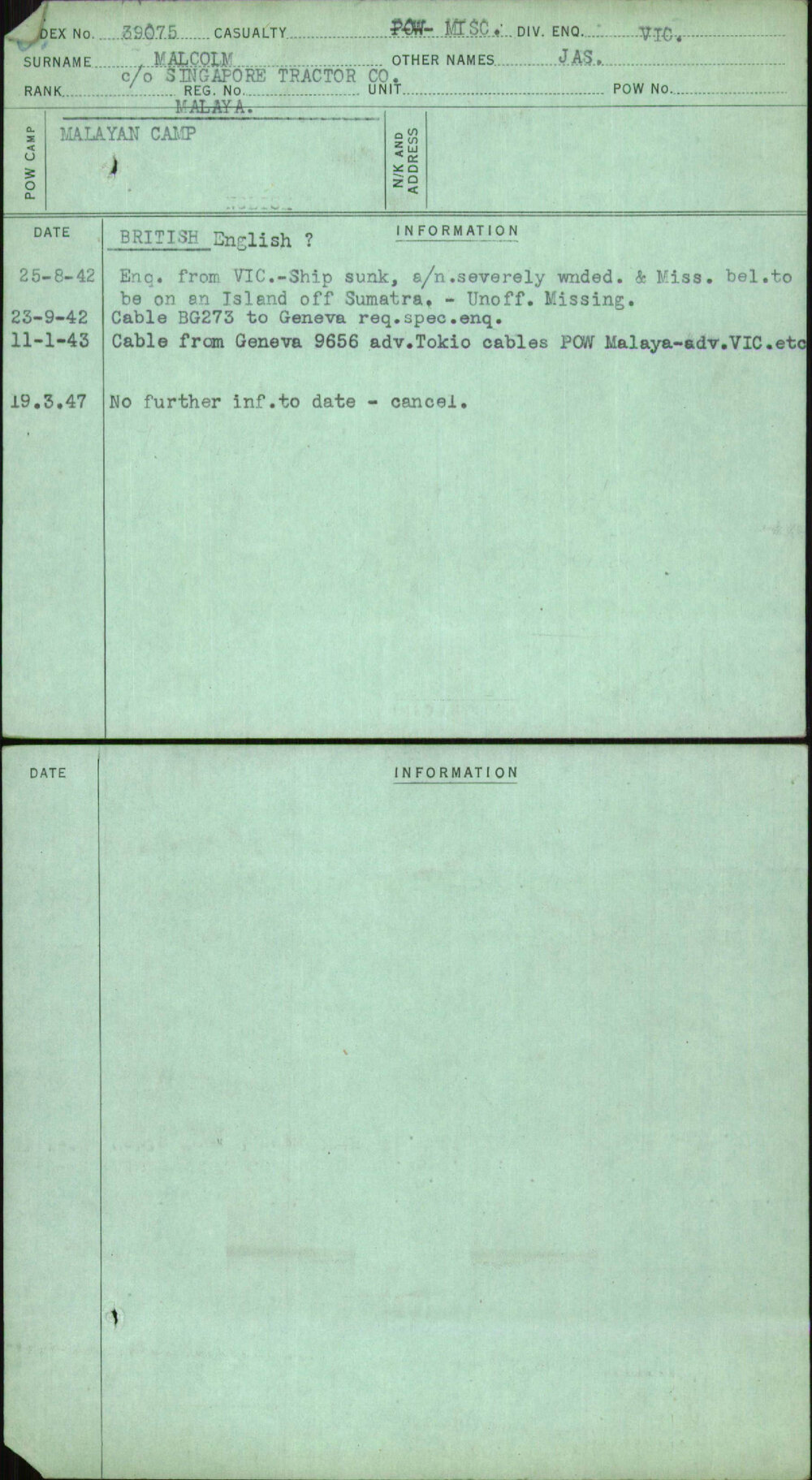 Malcolm, Jas, C-O Singapore Tractor Co