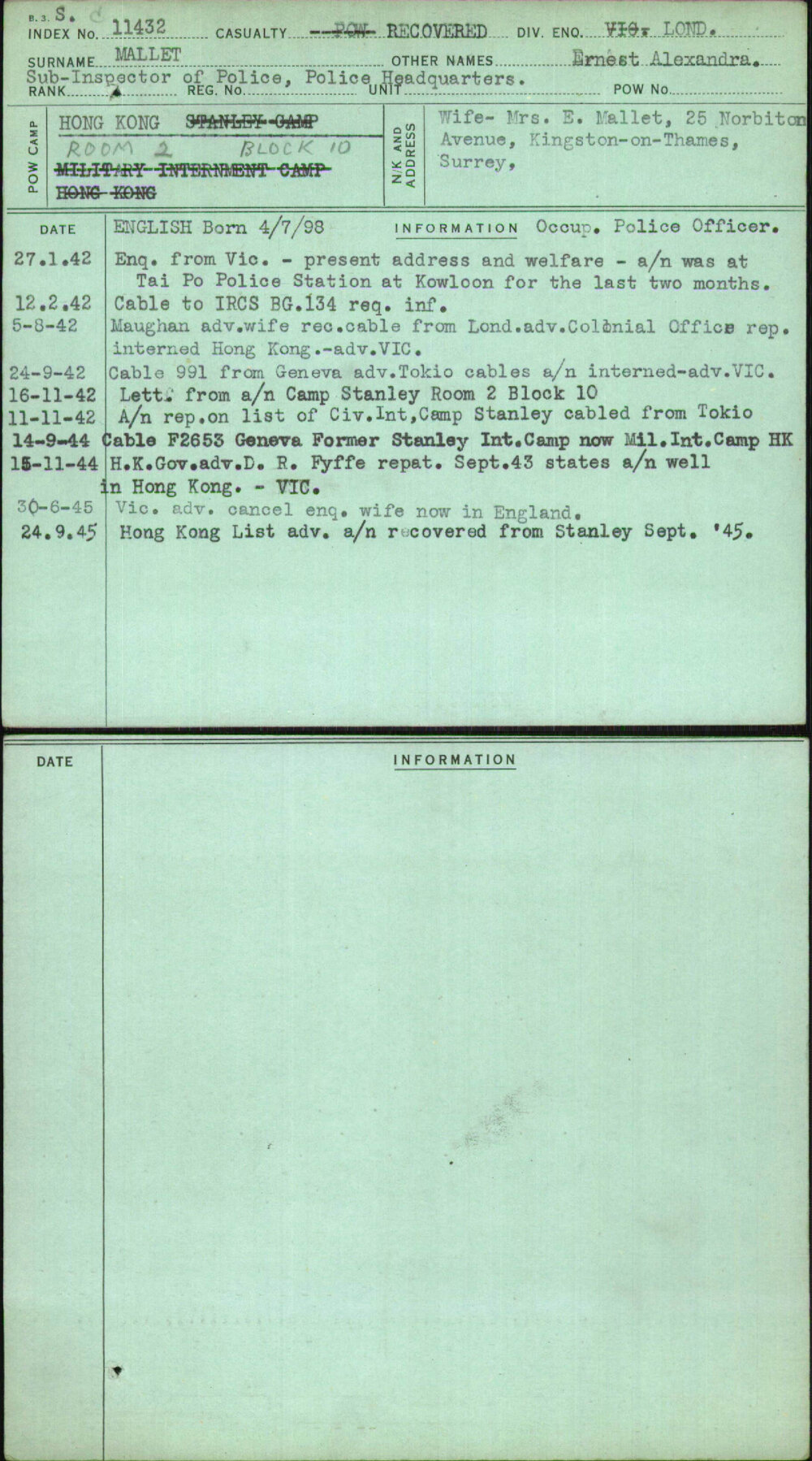 Mallet, Ernest Alexandra, [No Service Number]