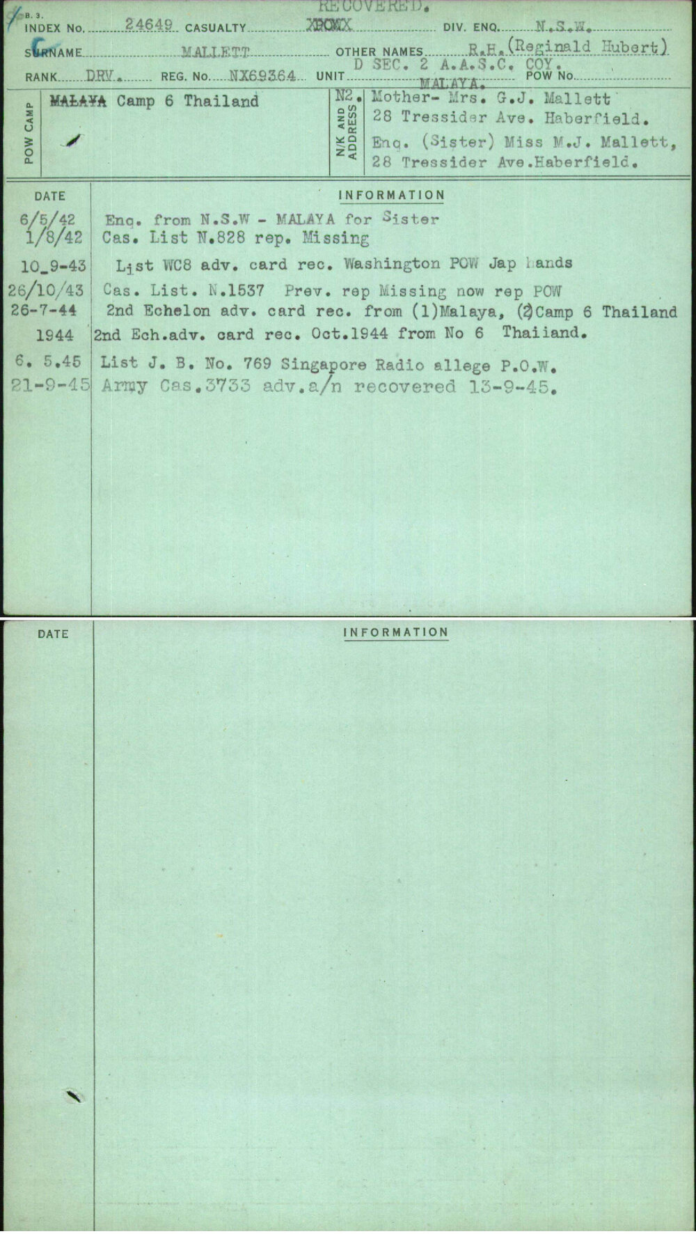 Mallett, R H (Reginald Hubert), NX69364