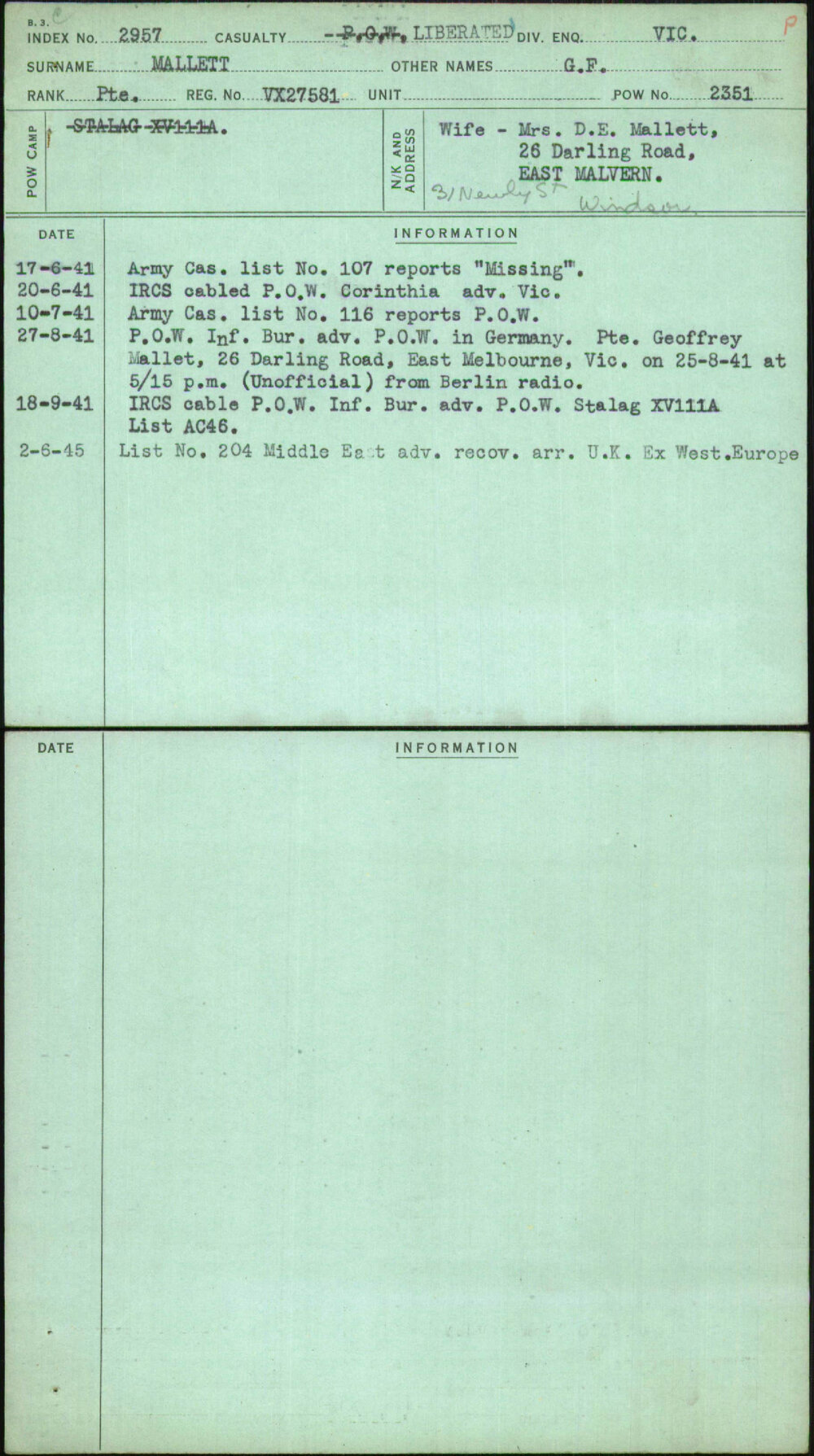 Mallett, G F, VX27581