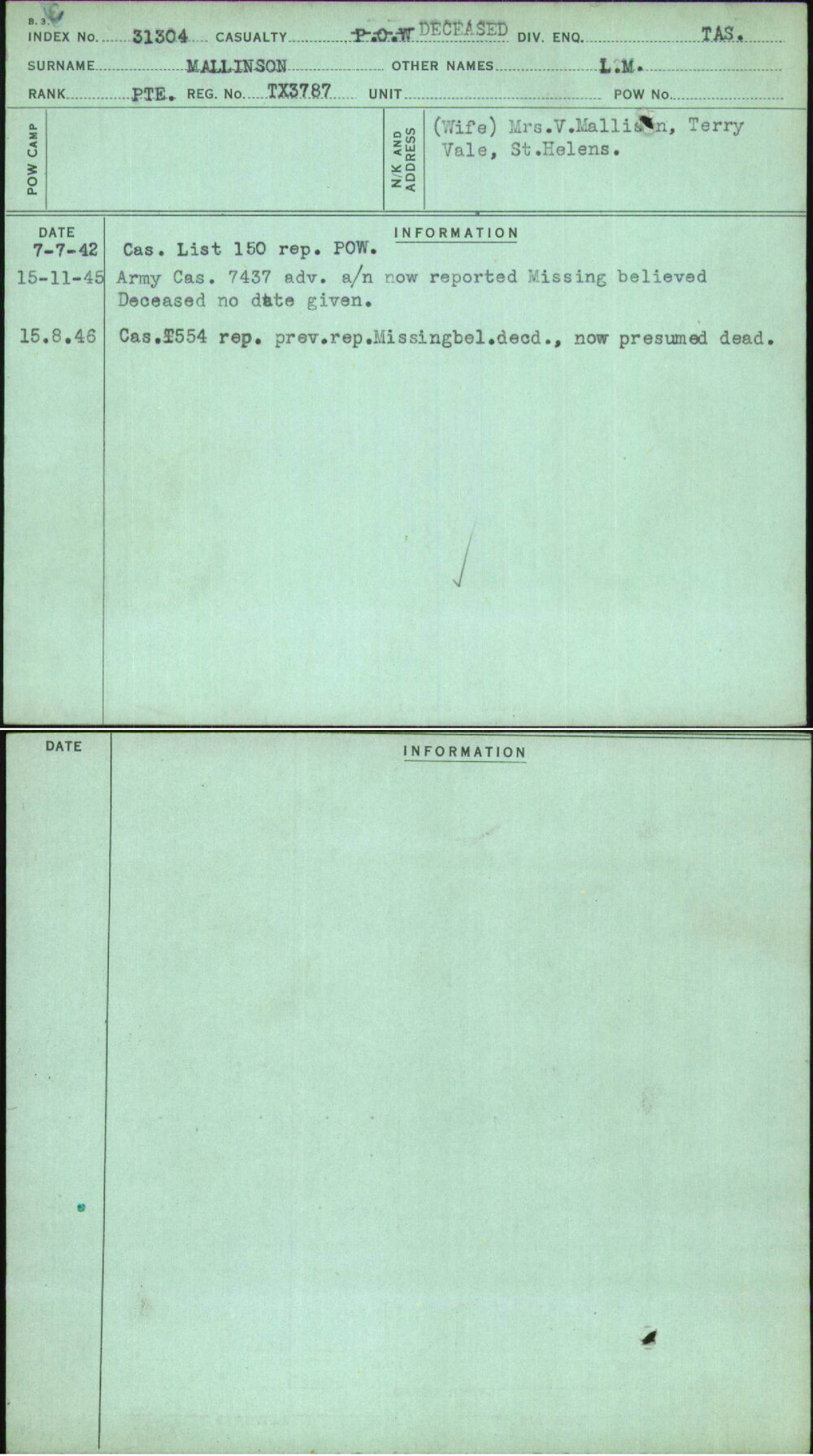 Mallinson, L M, TX3787