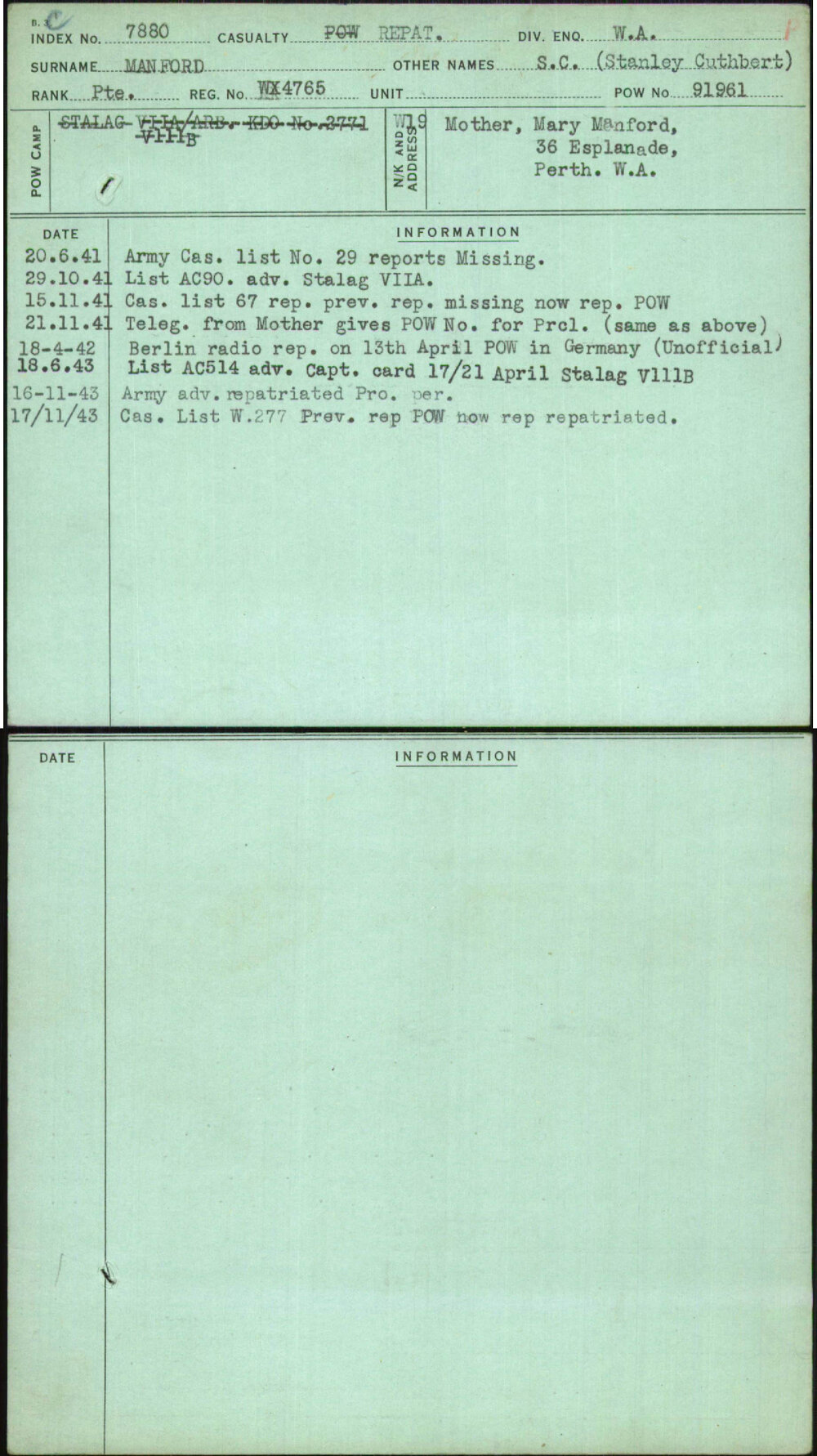 Manford, S C (Stanley Cuthbert), WX4765