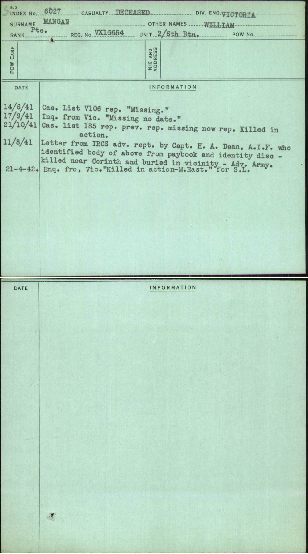 Mangan, William, VX16654