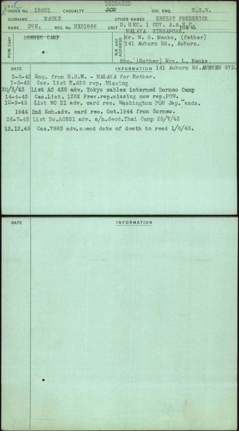 Manks, Ernest Frederick, NX51866