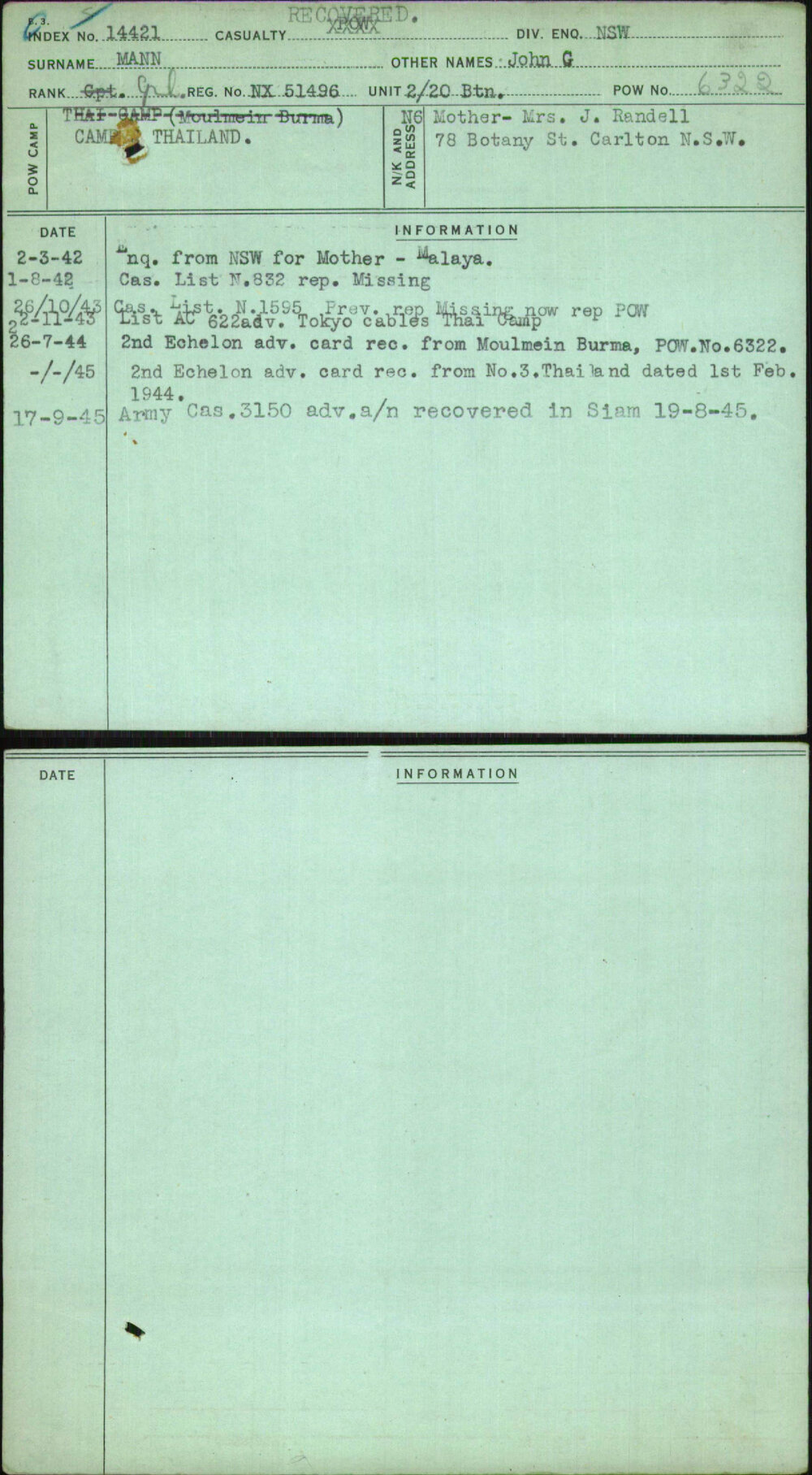 Mann, John G, NX51496