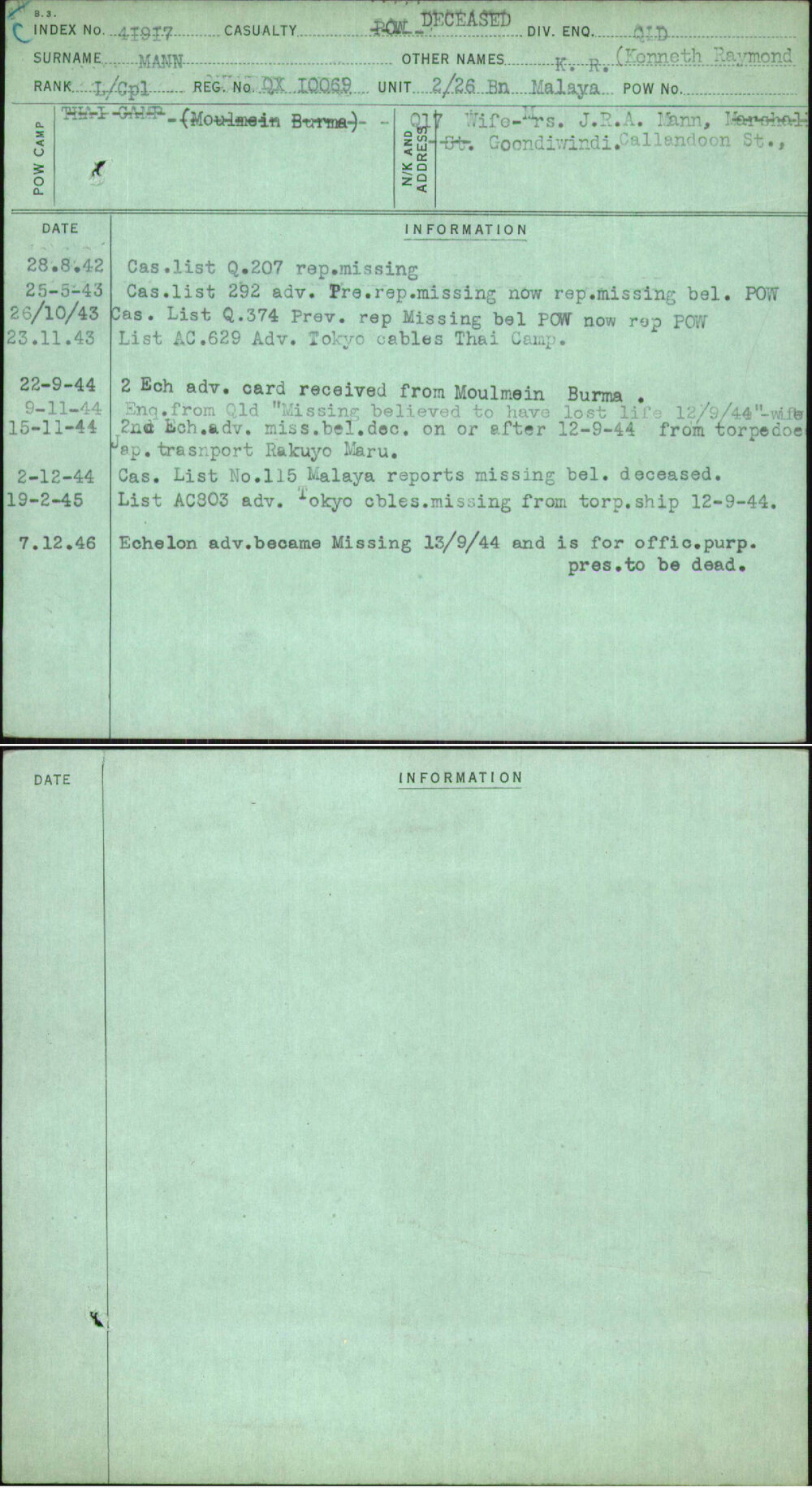 Mann, K R (Kenneth Raymond), QX10069