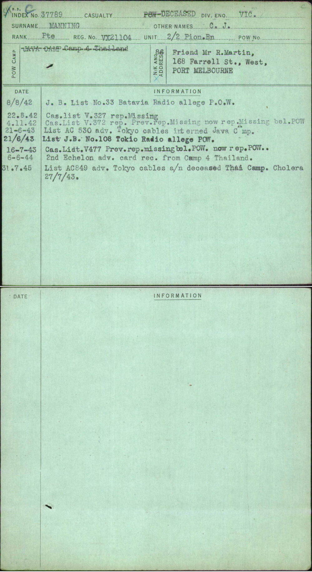 Manning, C J, VX21104