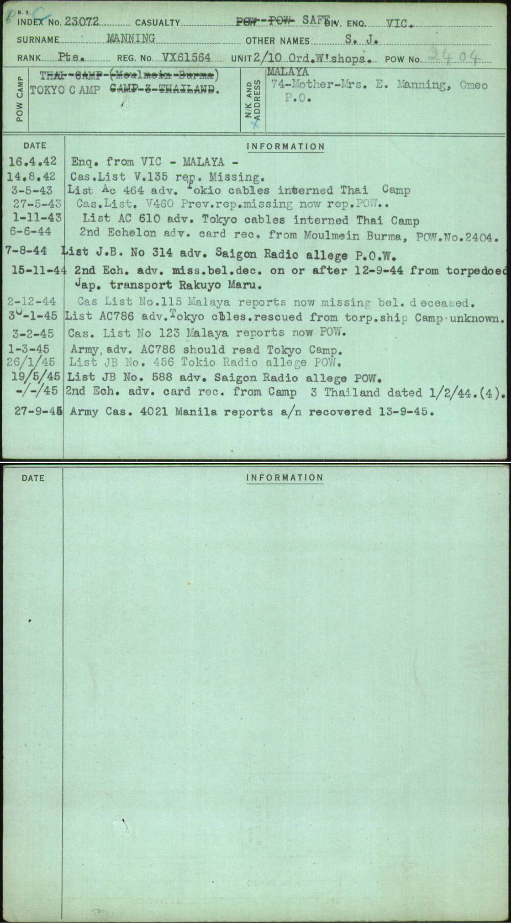 Manning, S J, VX61564