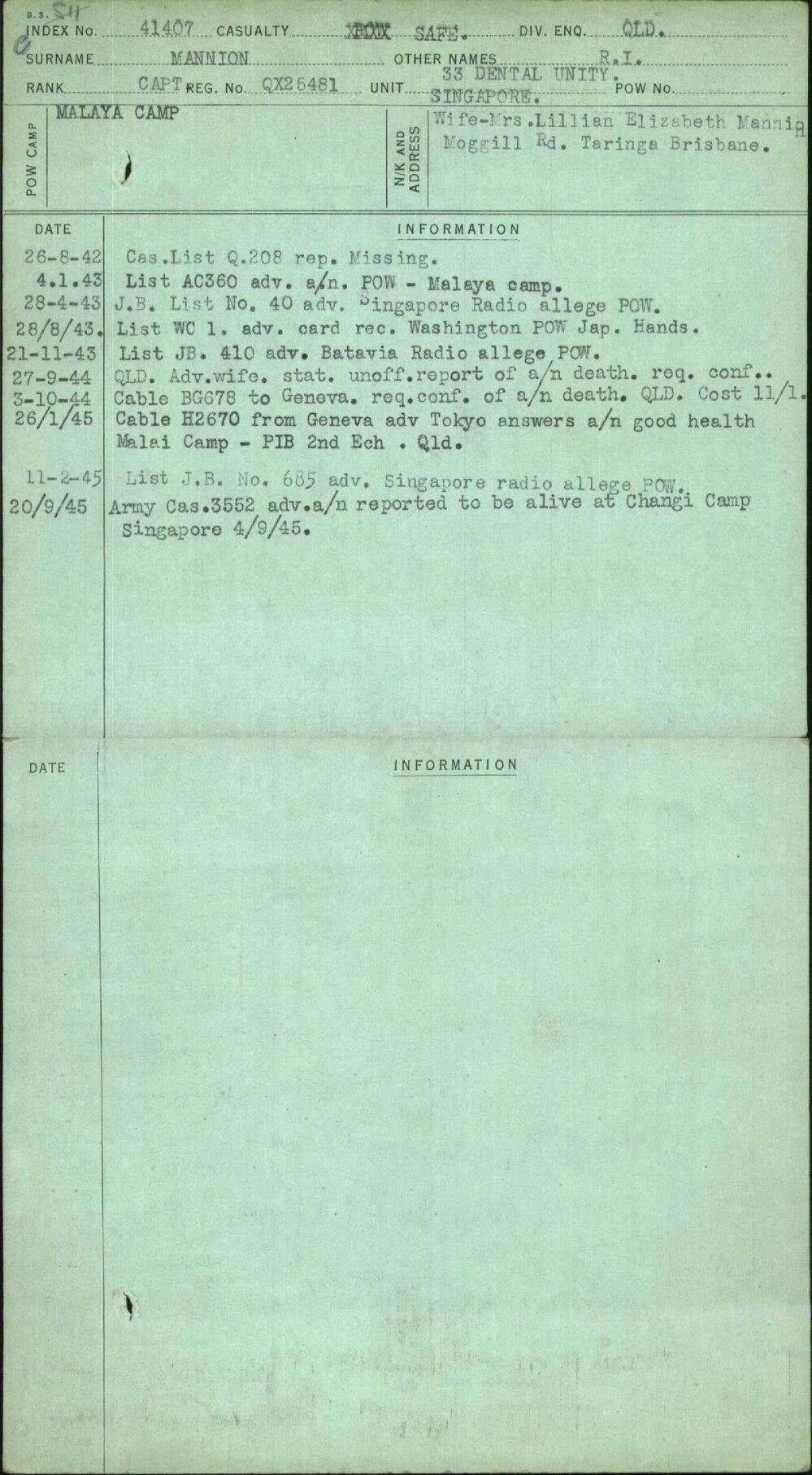 Mannion, R I, QX25481