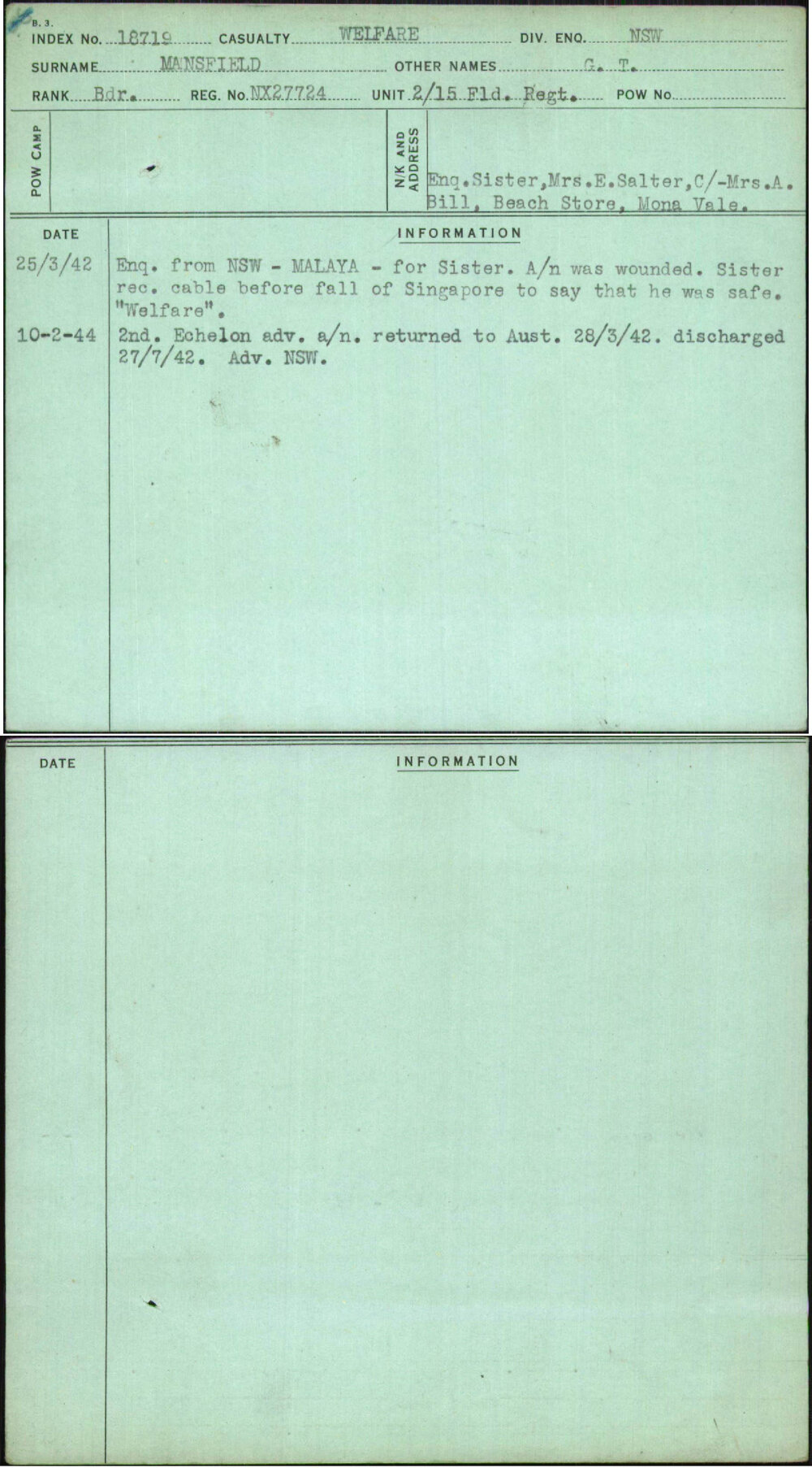 Mansfield, G T, NX27724