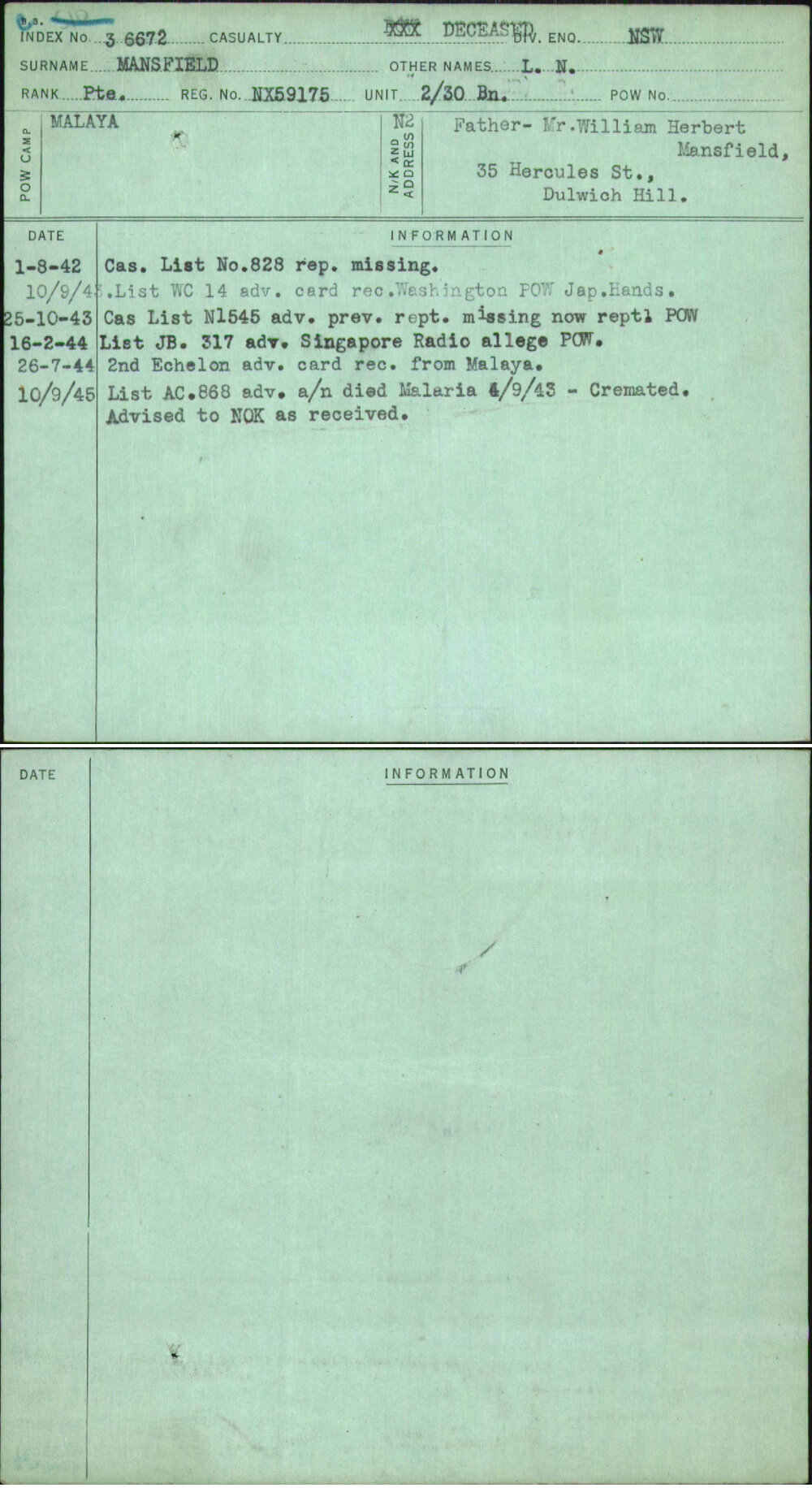 Mansfield, L N, NX59175