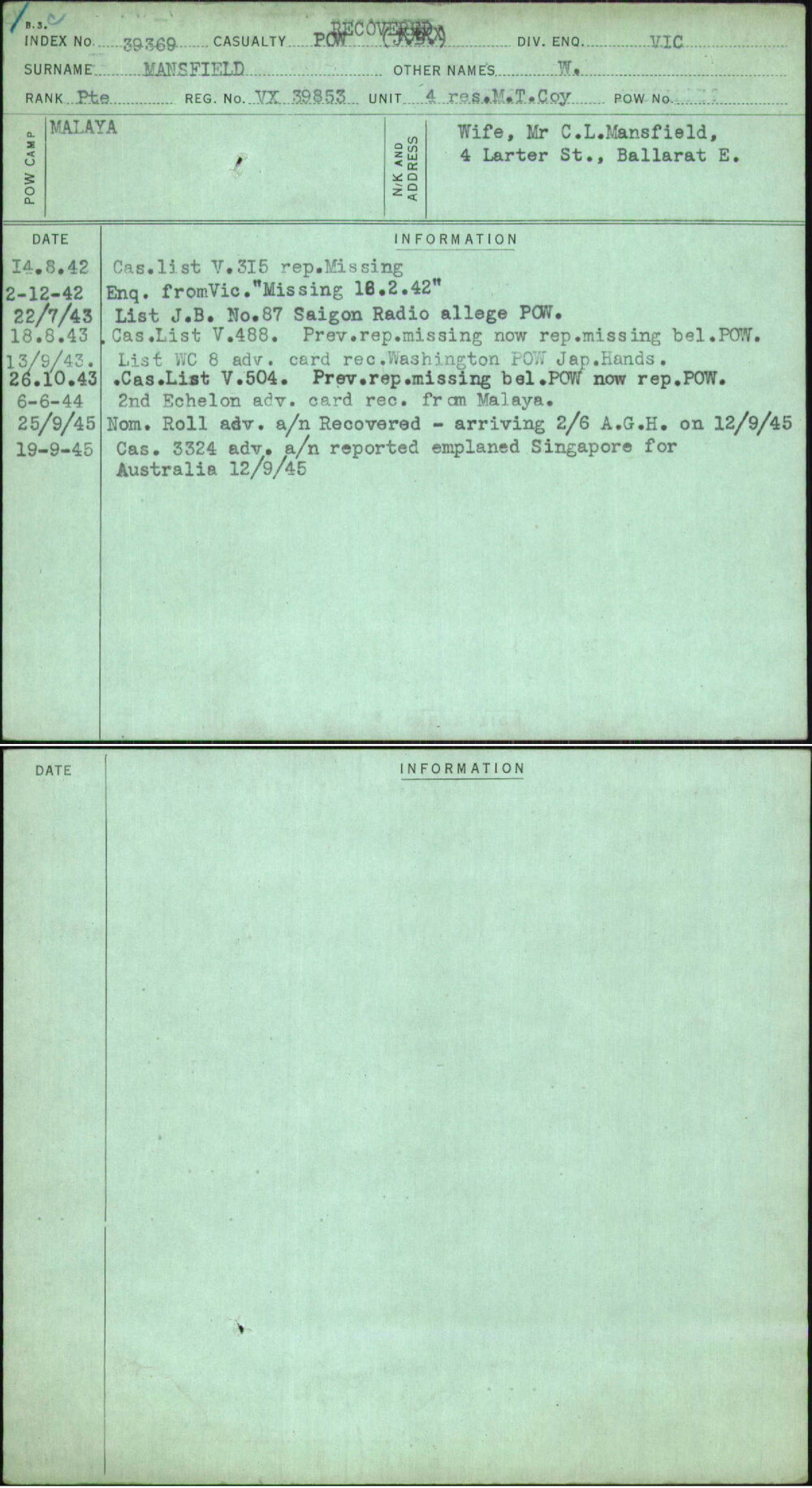Mansfield, W, VX39853