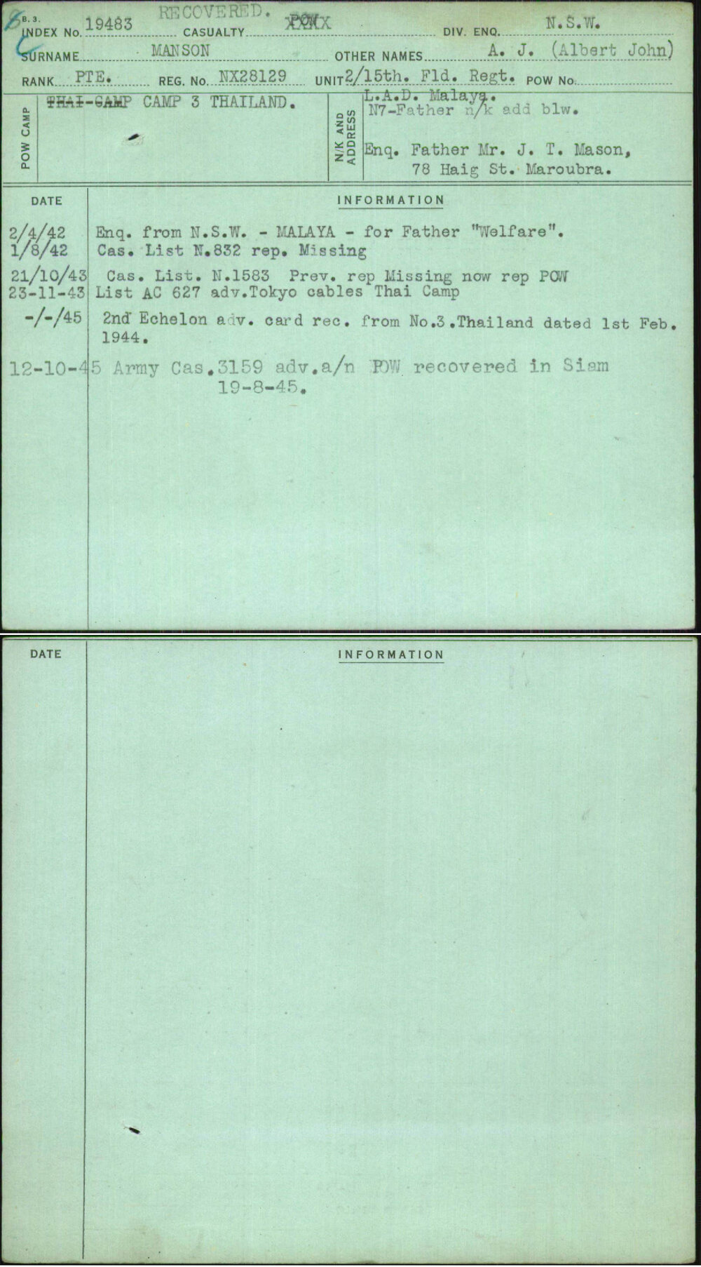 Manson, A J (Albert John), NX28129