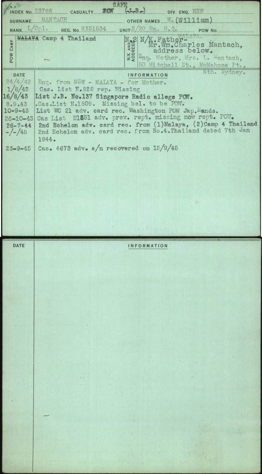 Mantach, W (William), NX51534